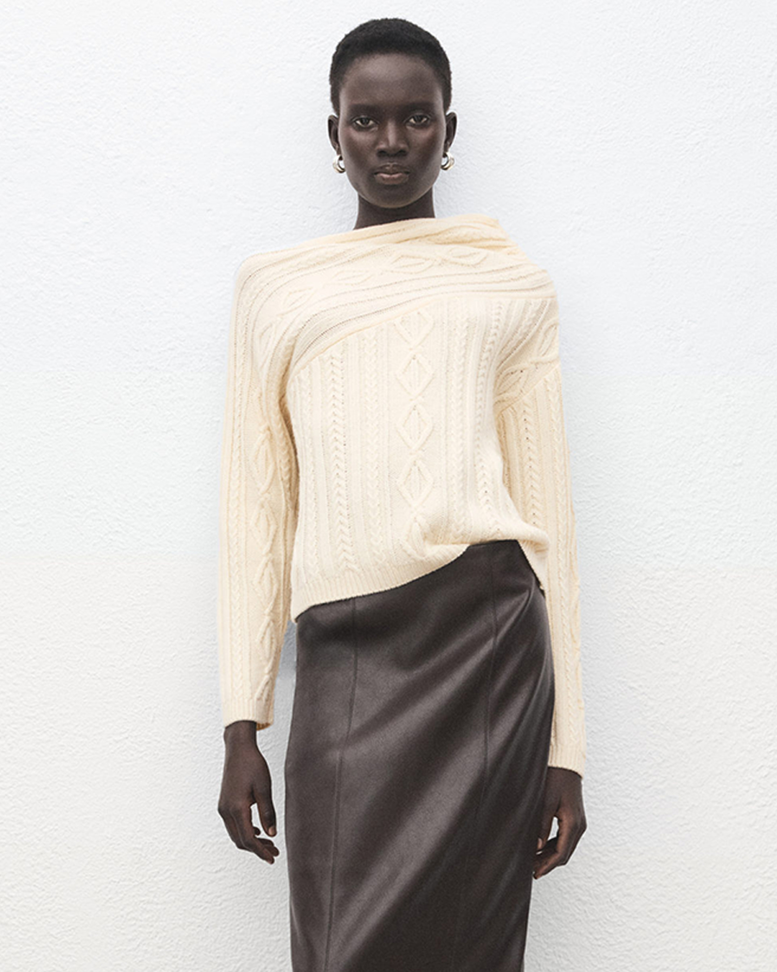 Asymmetrical Cable Knit Sweater