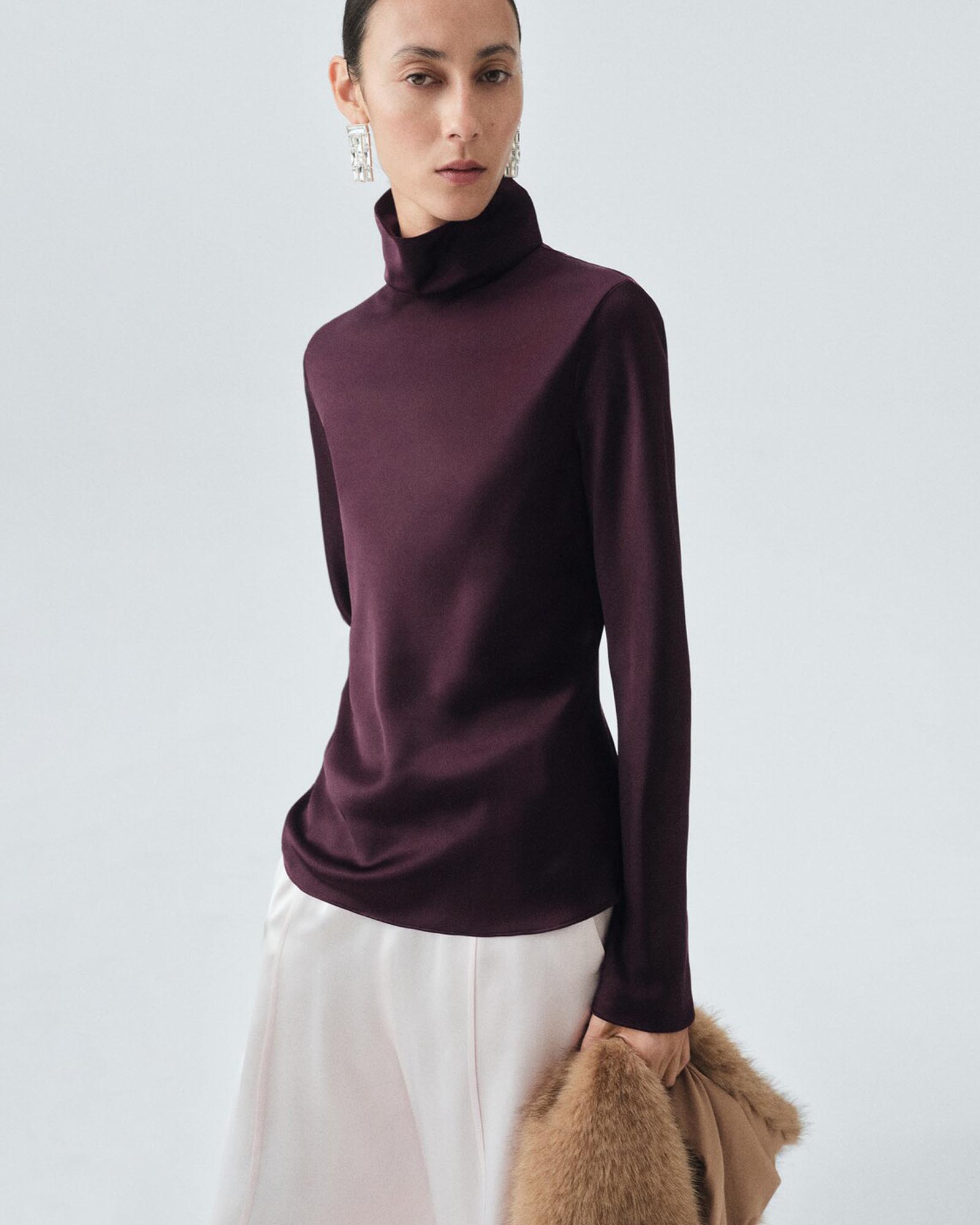 High Collar Satin Blouse