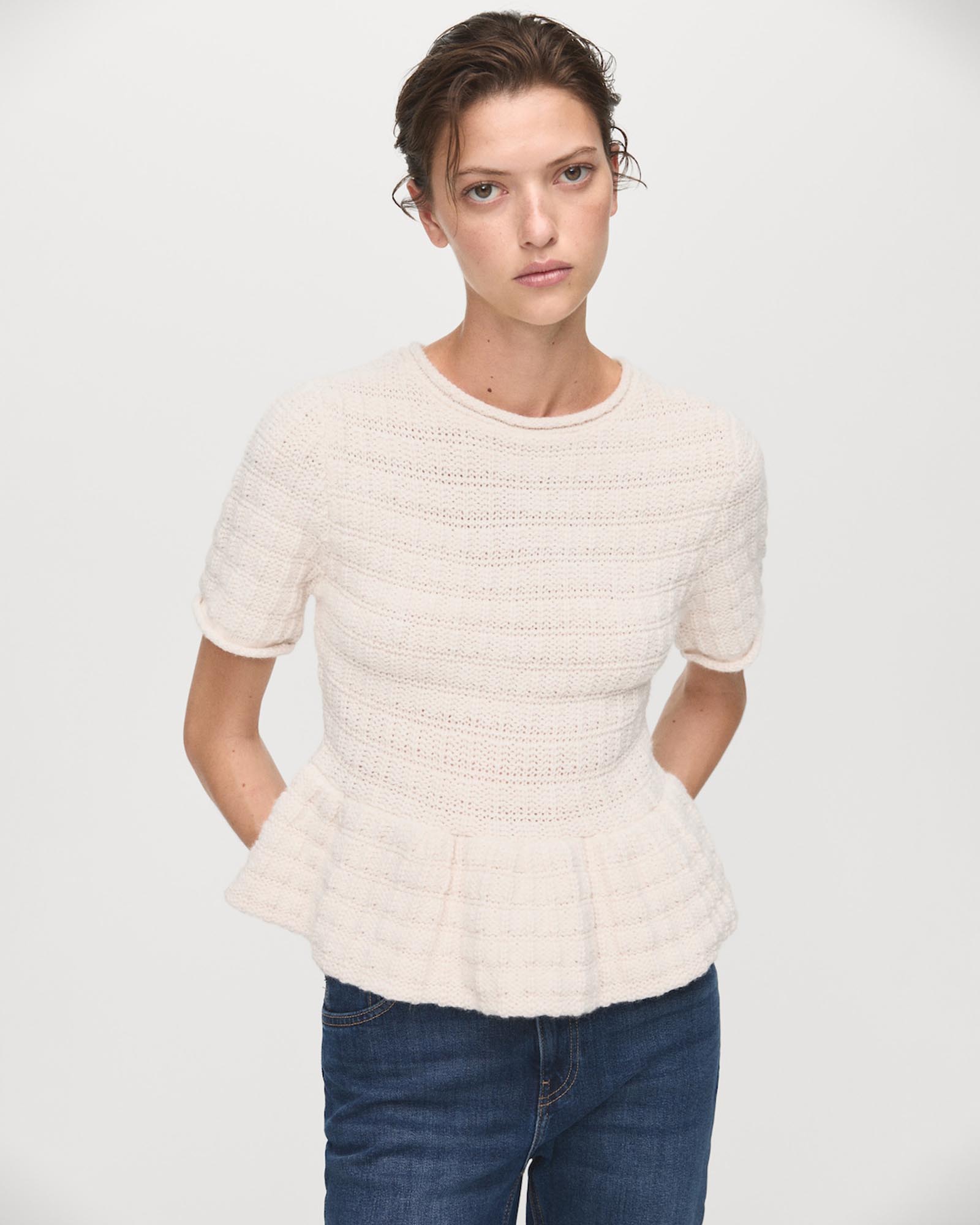 Textured Sweater With Ruffles