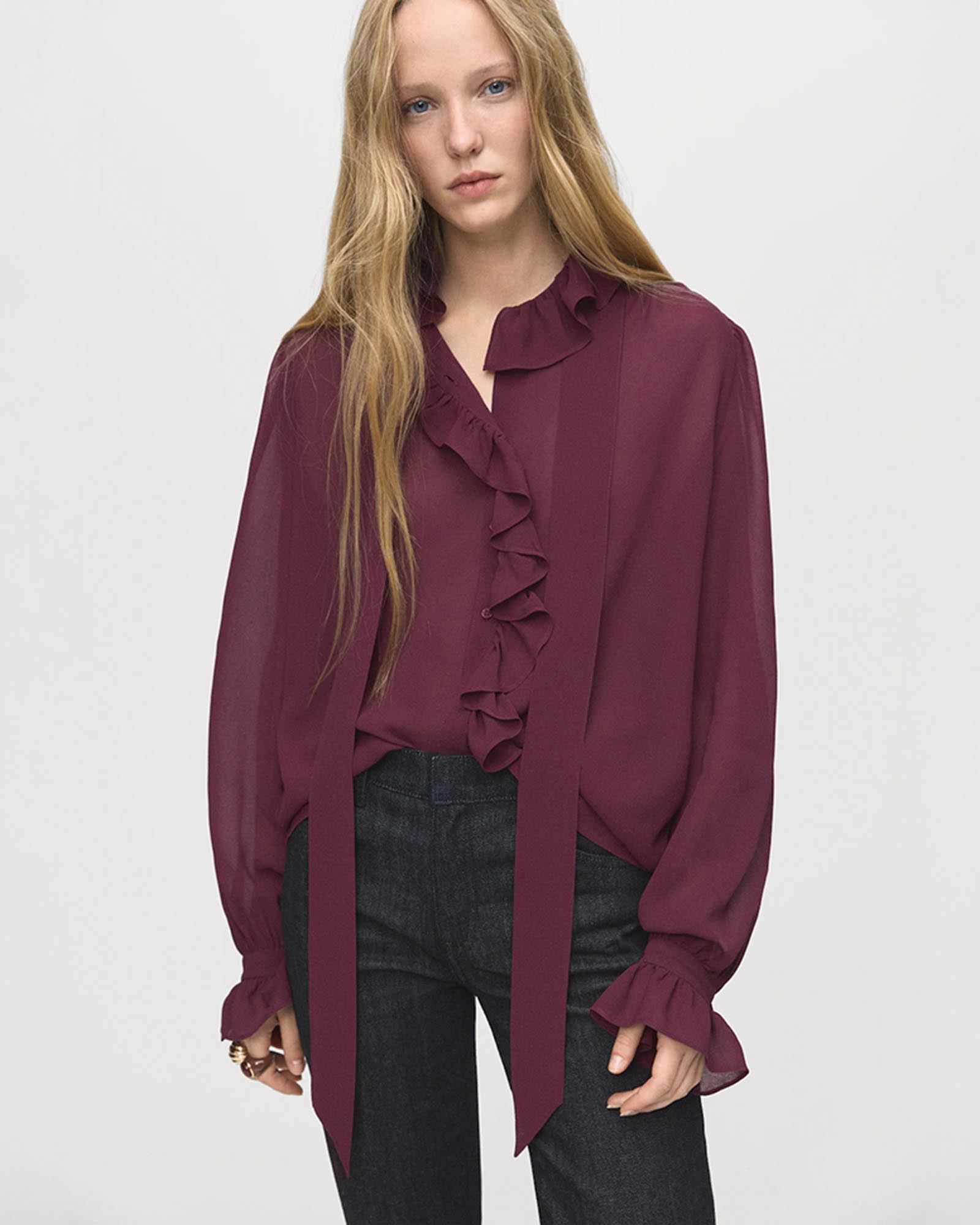 Ruffled Blouse With Scarf