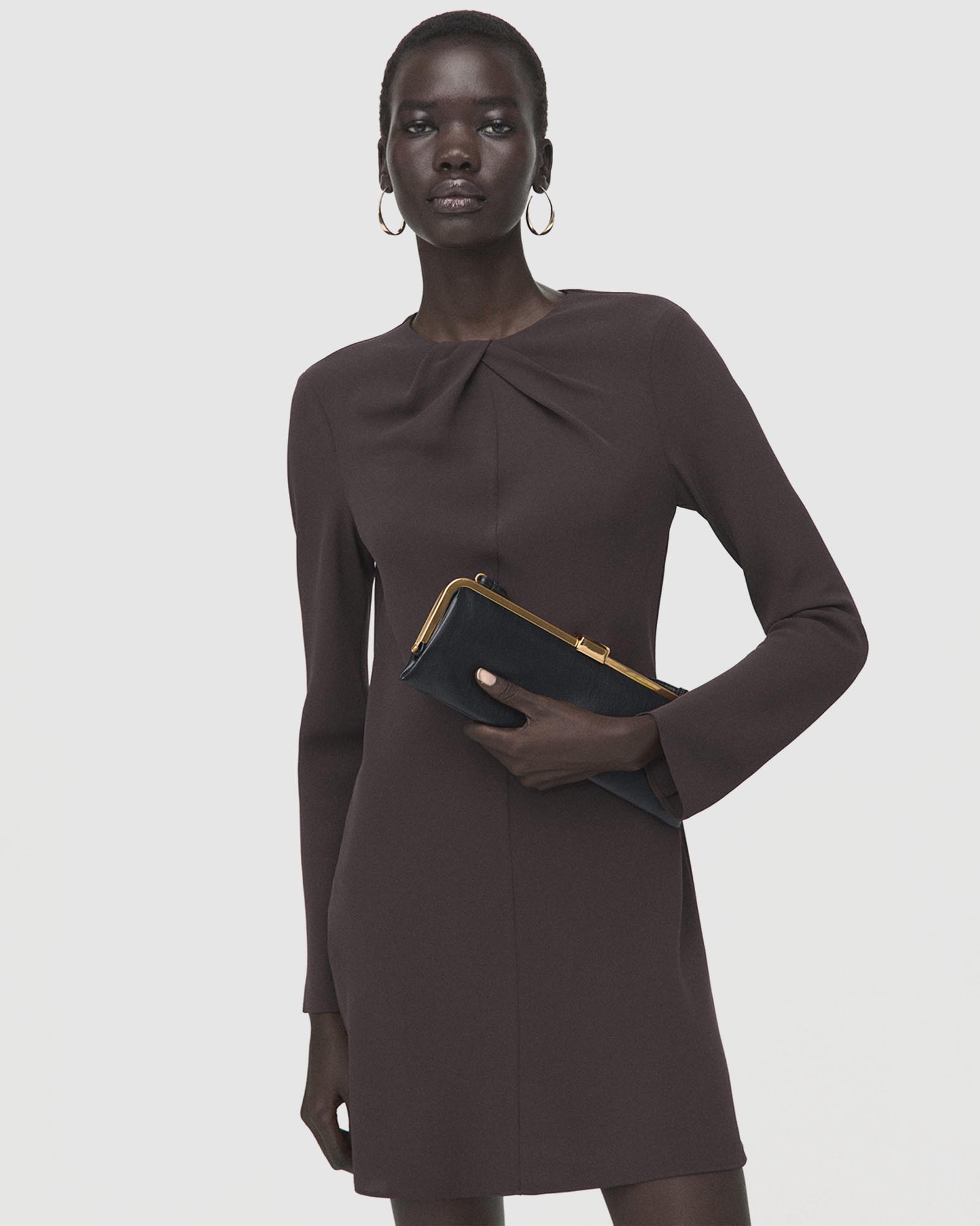 Long-Sleeved Dress With Draped Neck