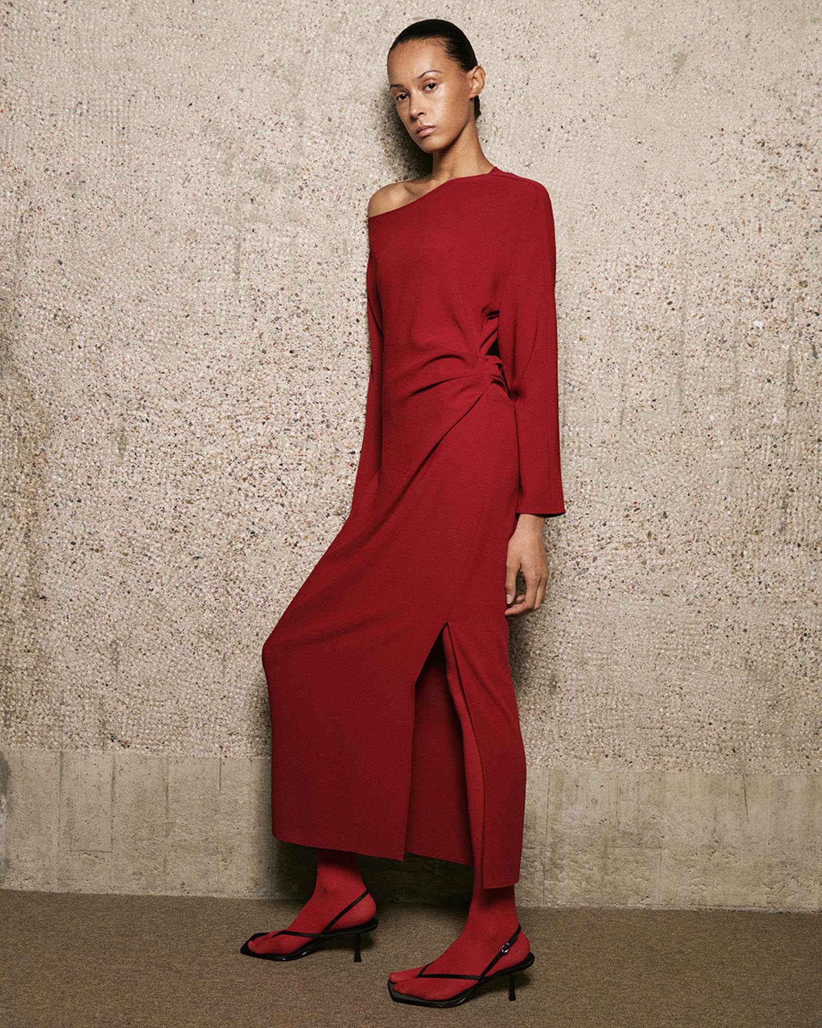 Boat-Neck Ruched Dress