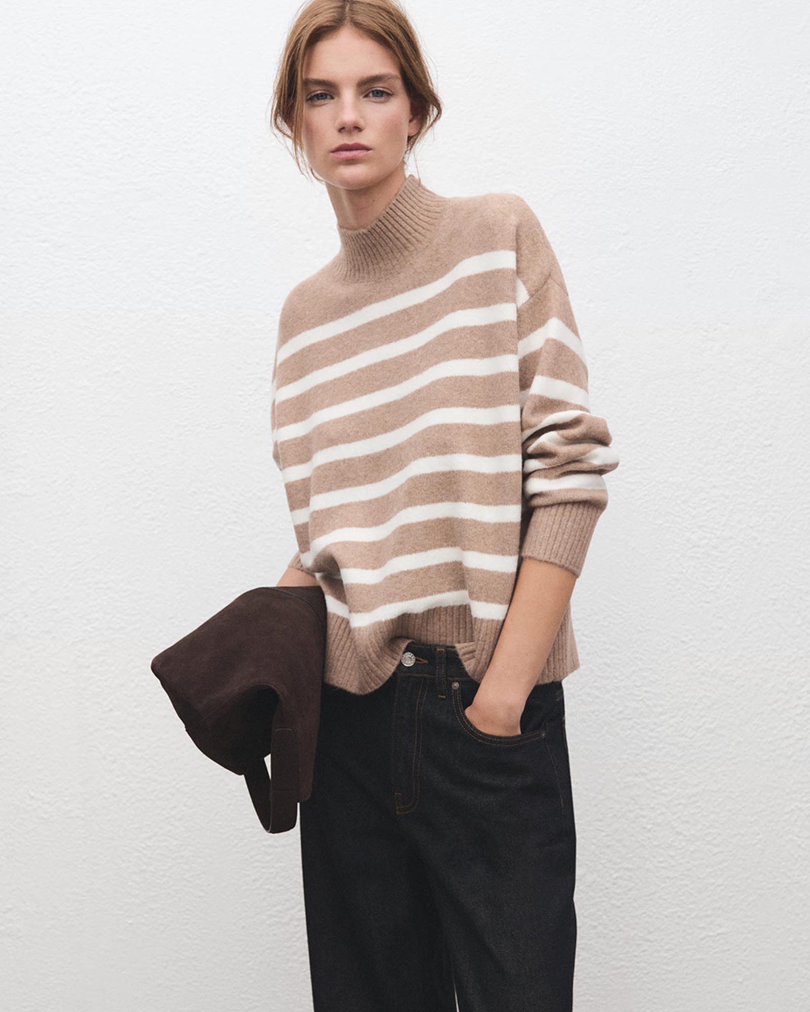 Oversized Striped High-Neck Jumper