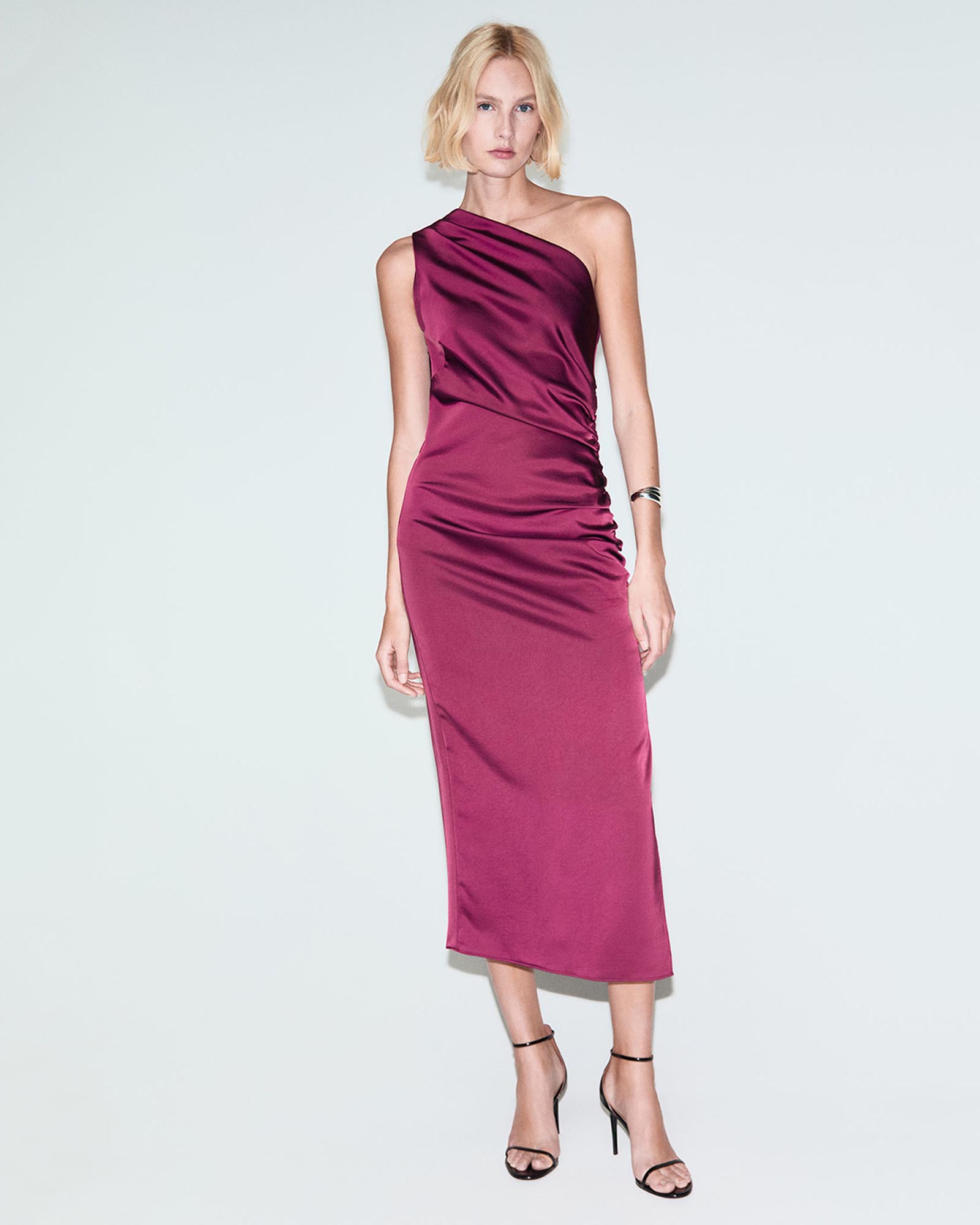 Asymmetrical Satin Dress With Side Slits