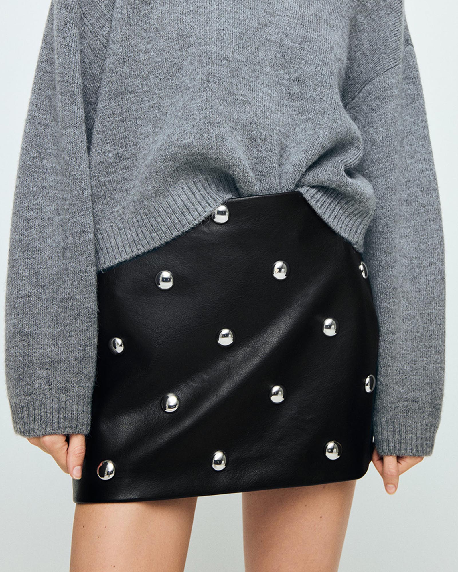 Studded Faux-Leather Skirt