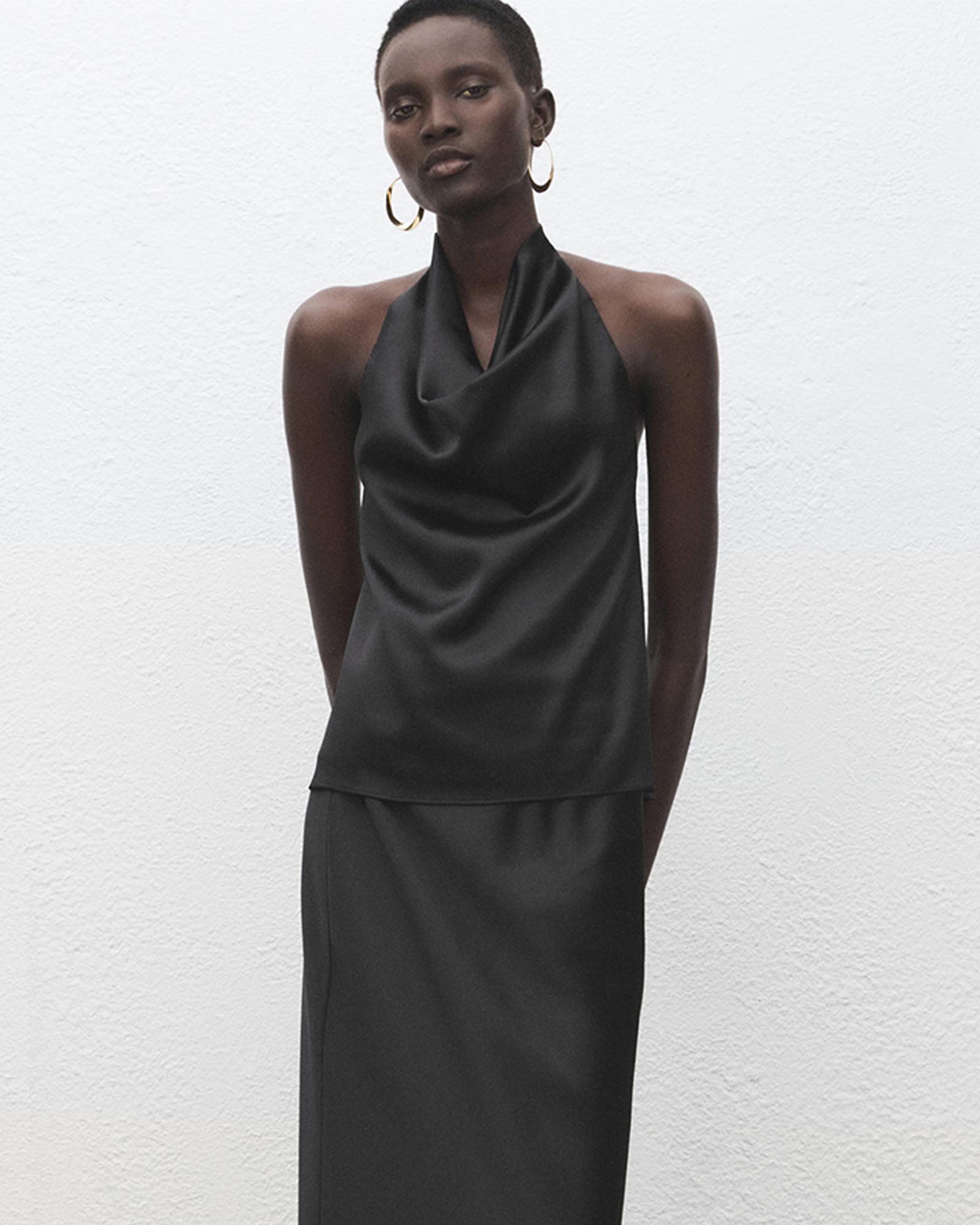 Draped Neck Satin Top