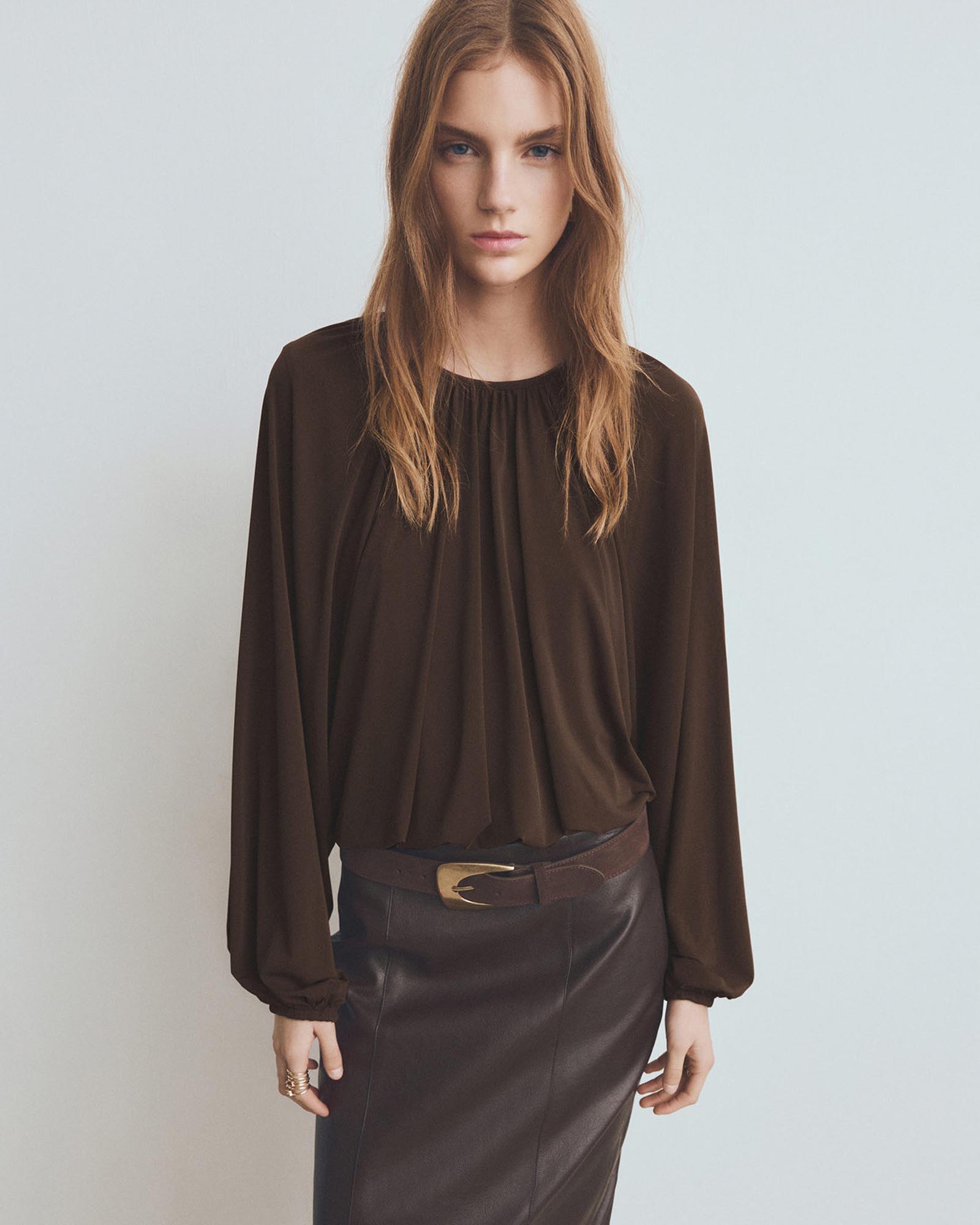 Gathered Blouse With Round Neckline