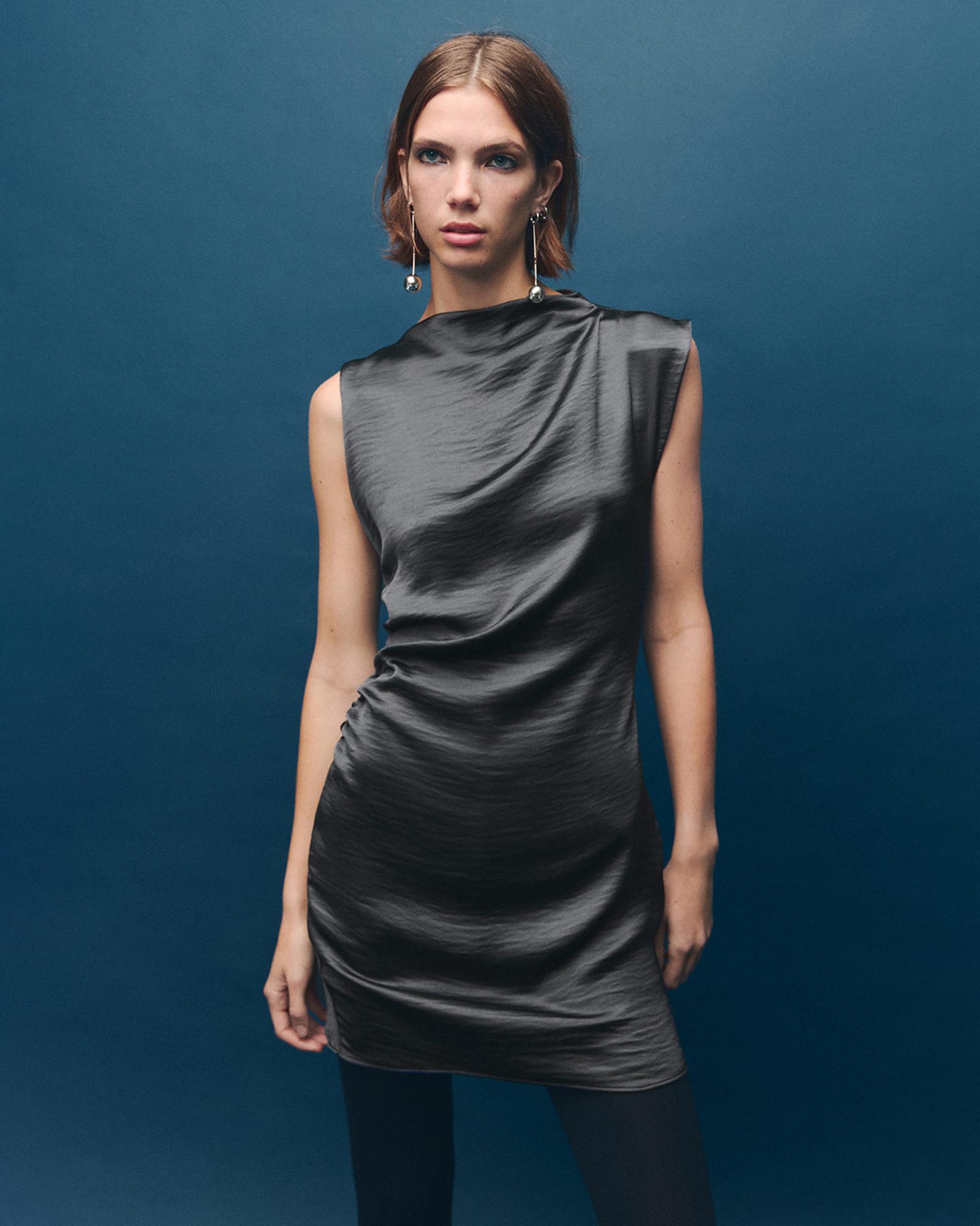 Satin Dress With Creased Effect