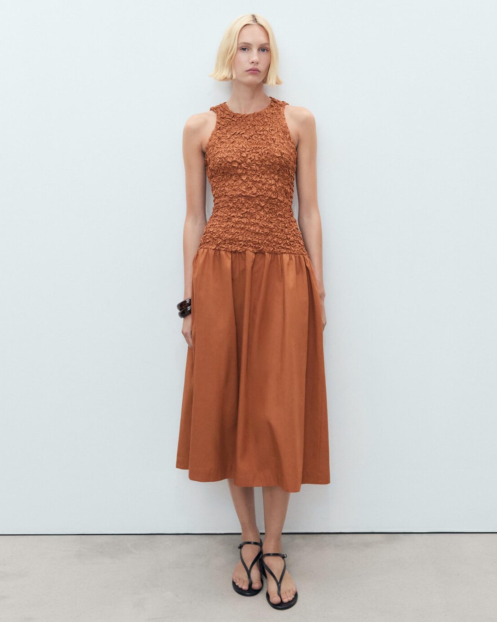 Rusty Open-Back Textured Dress