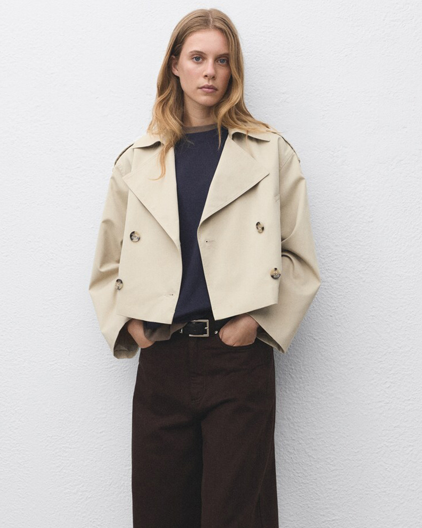 Double-Breasted Cropped Trench Coat