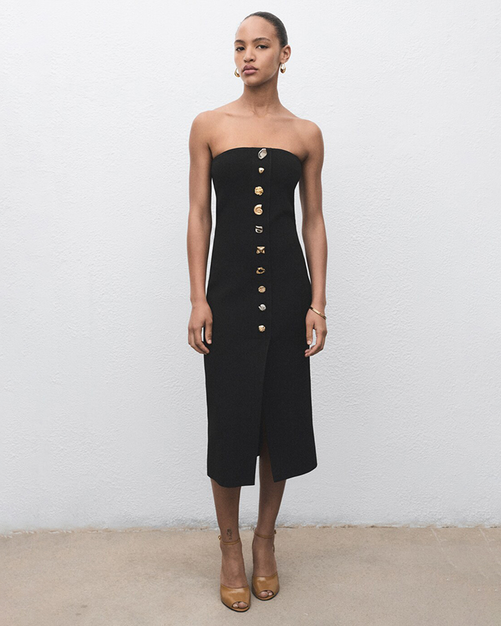 Strapless Dress With Jewel Buttons