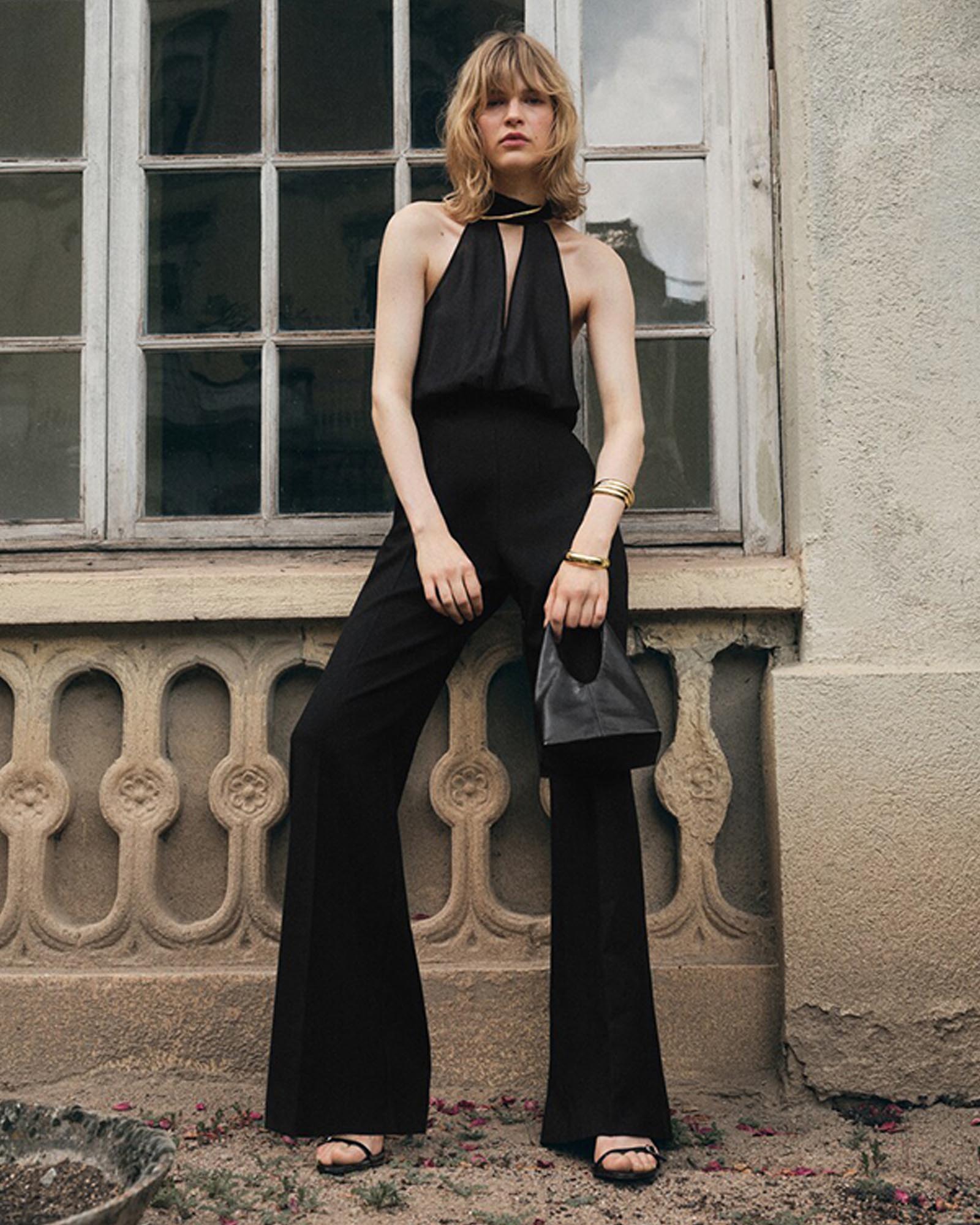 Halter-Neck Jumpsuit With Scarf