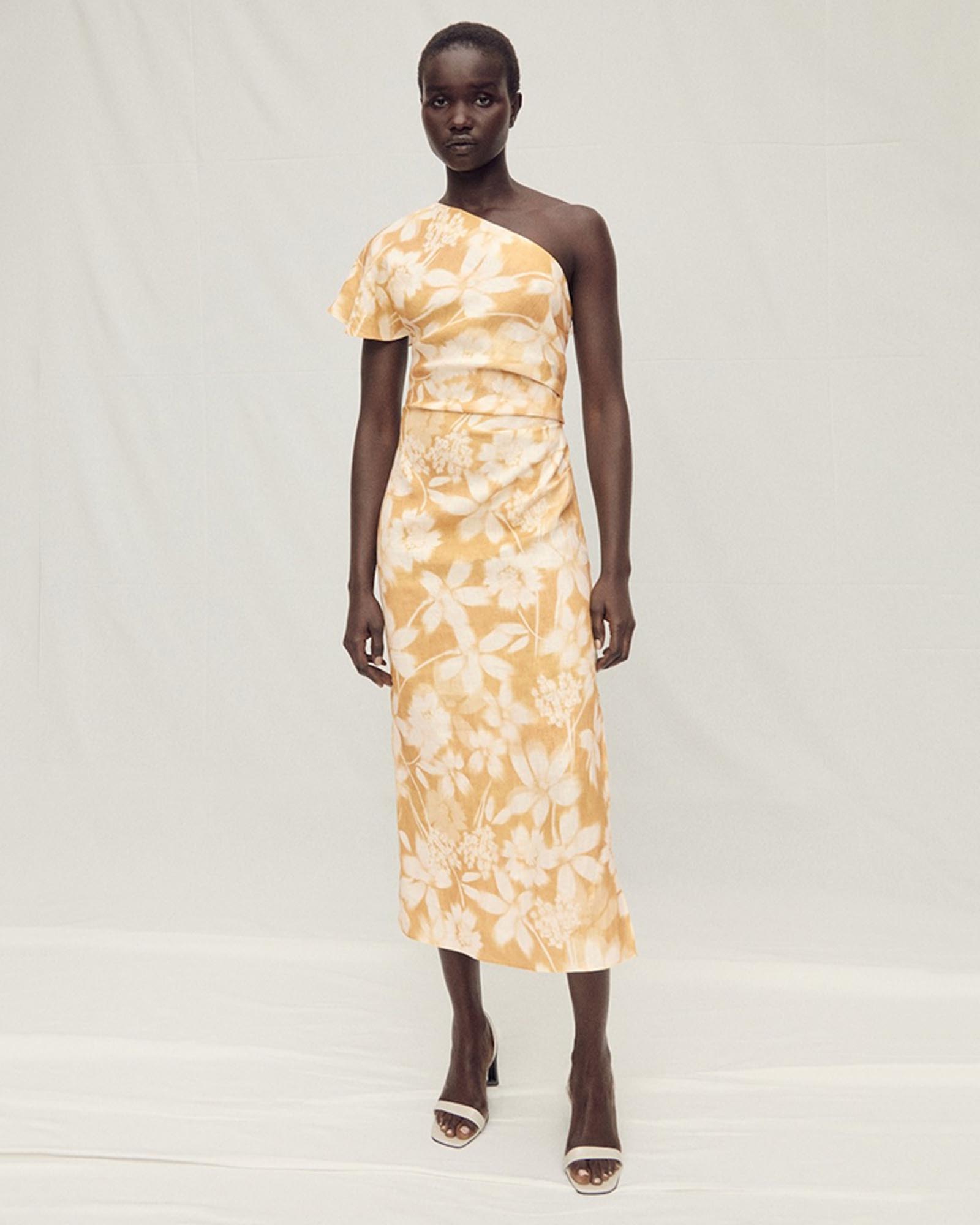 Parisi Asymmetrical Floral Linen Dress