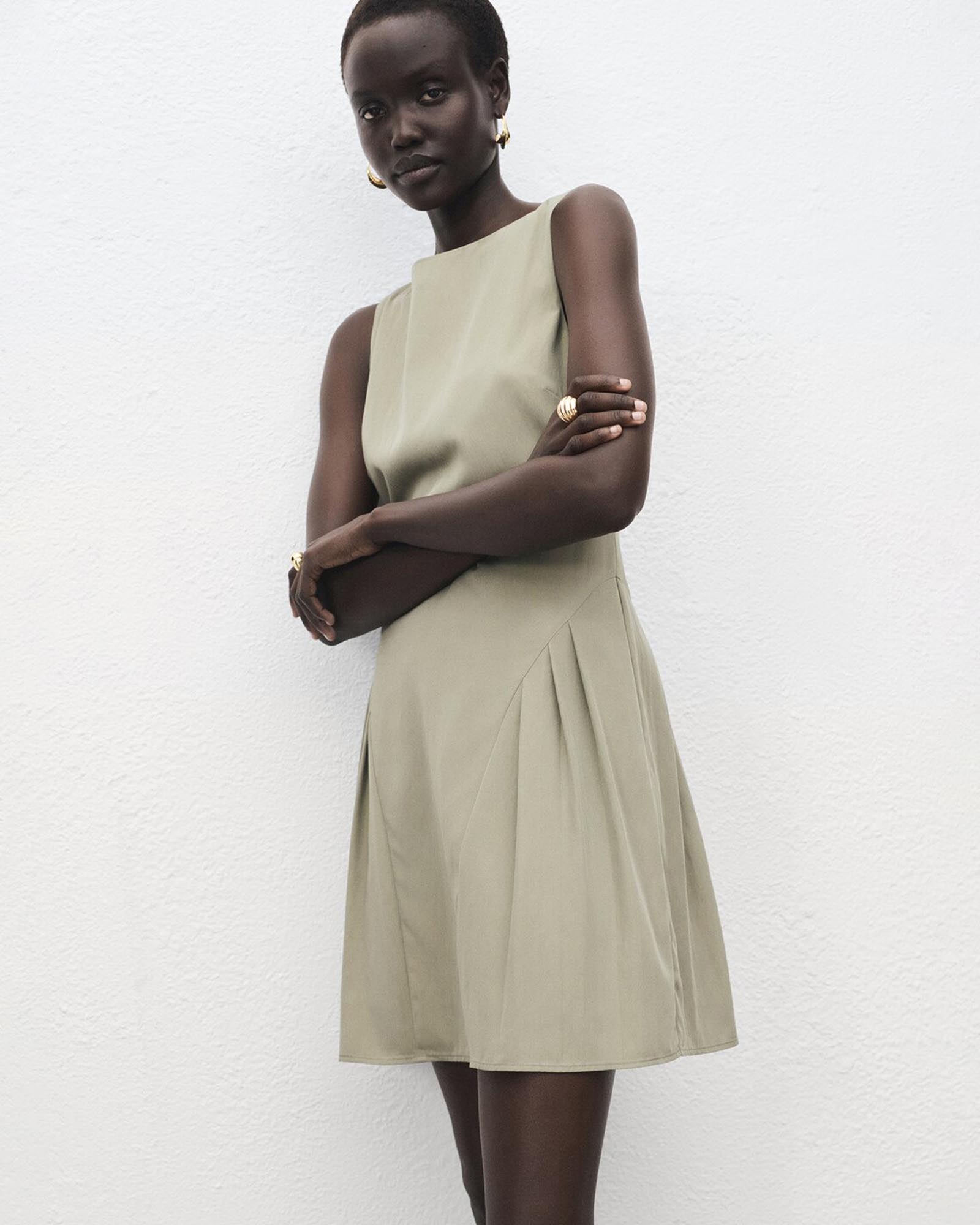 Boat-Neck Dress With Pleats