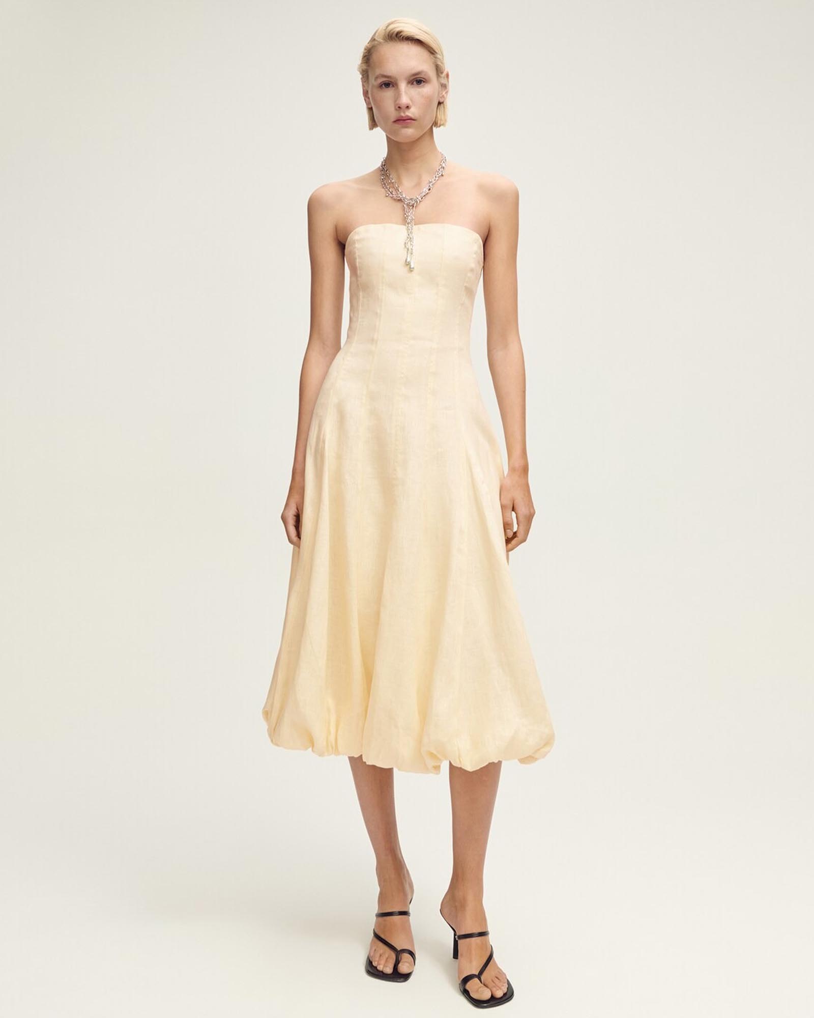 Alberta Linen Dress With Puffed Hem