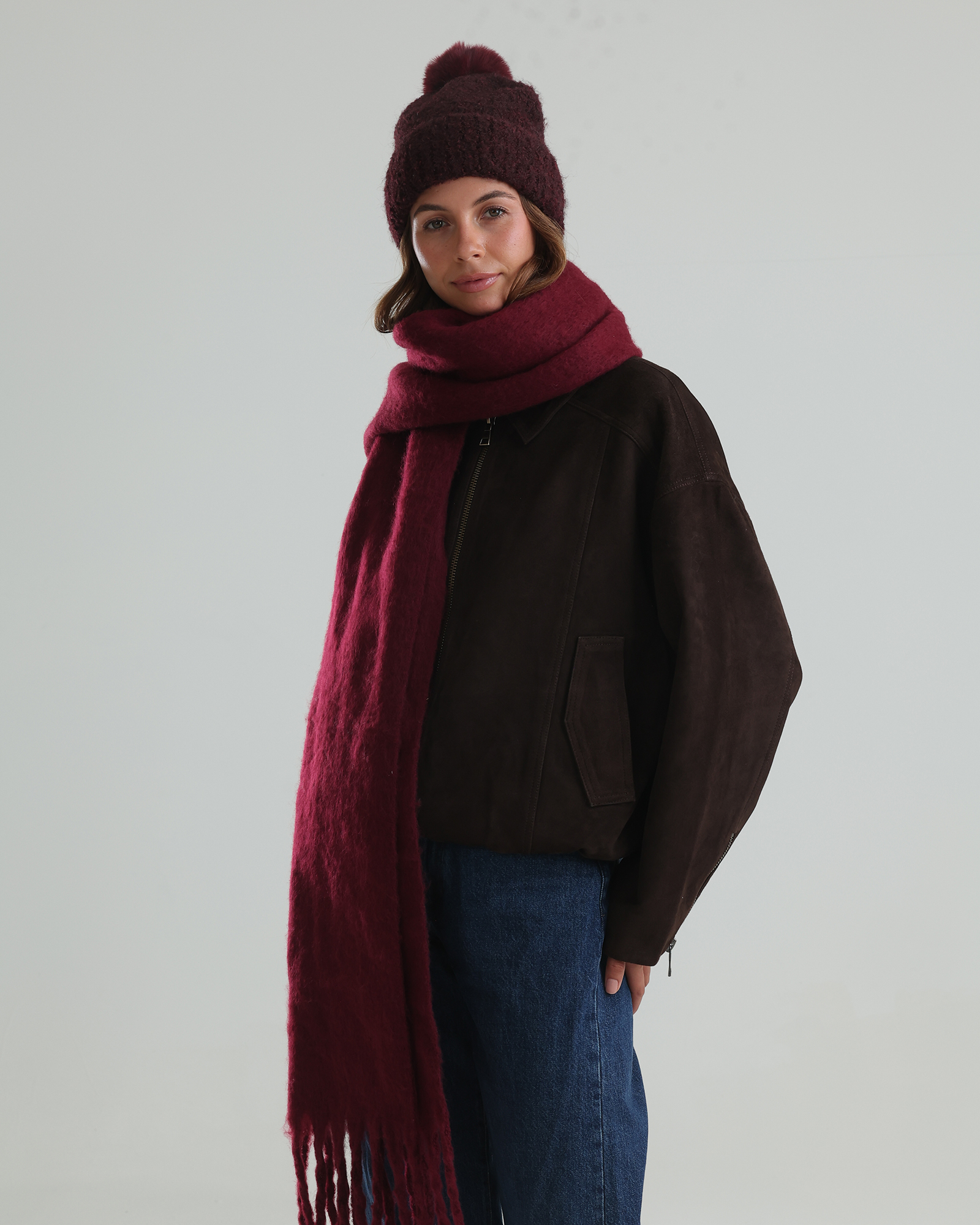 Elsie Boucle Beanie in Burgundy Red