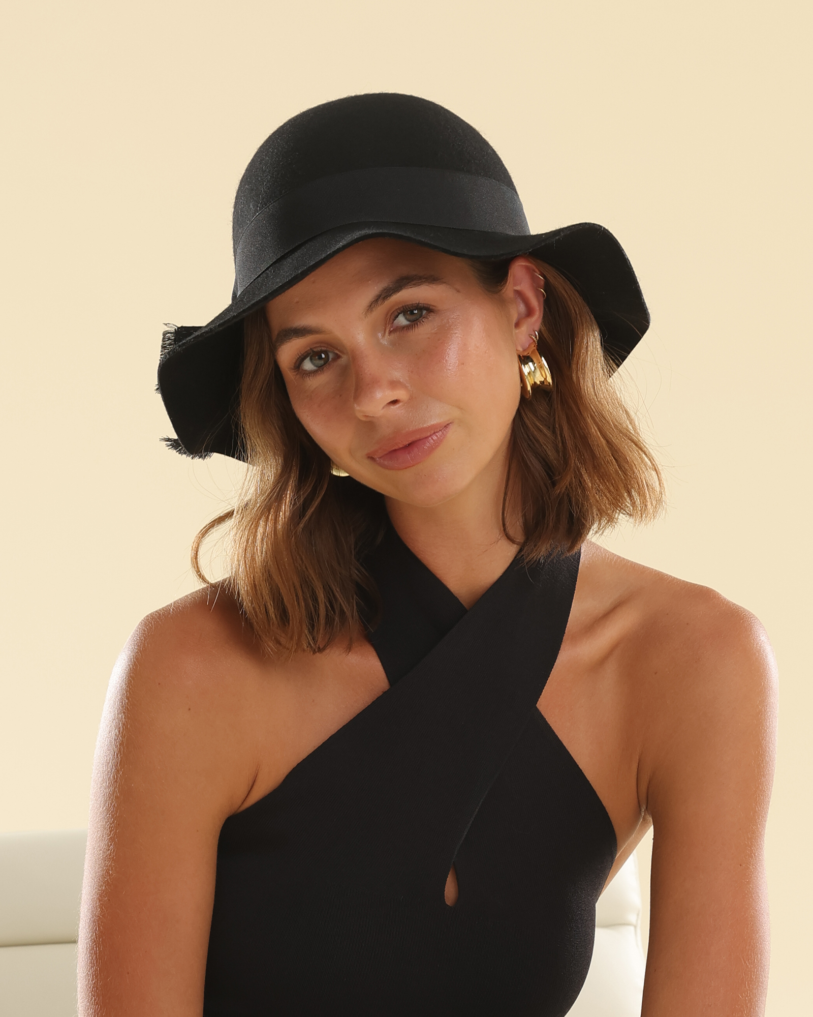 Julietta Wool Felt Cloche Hat in Black