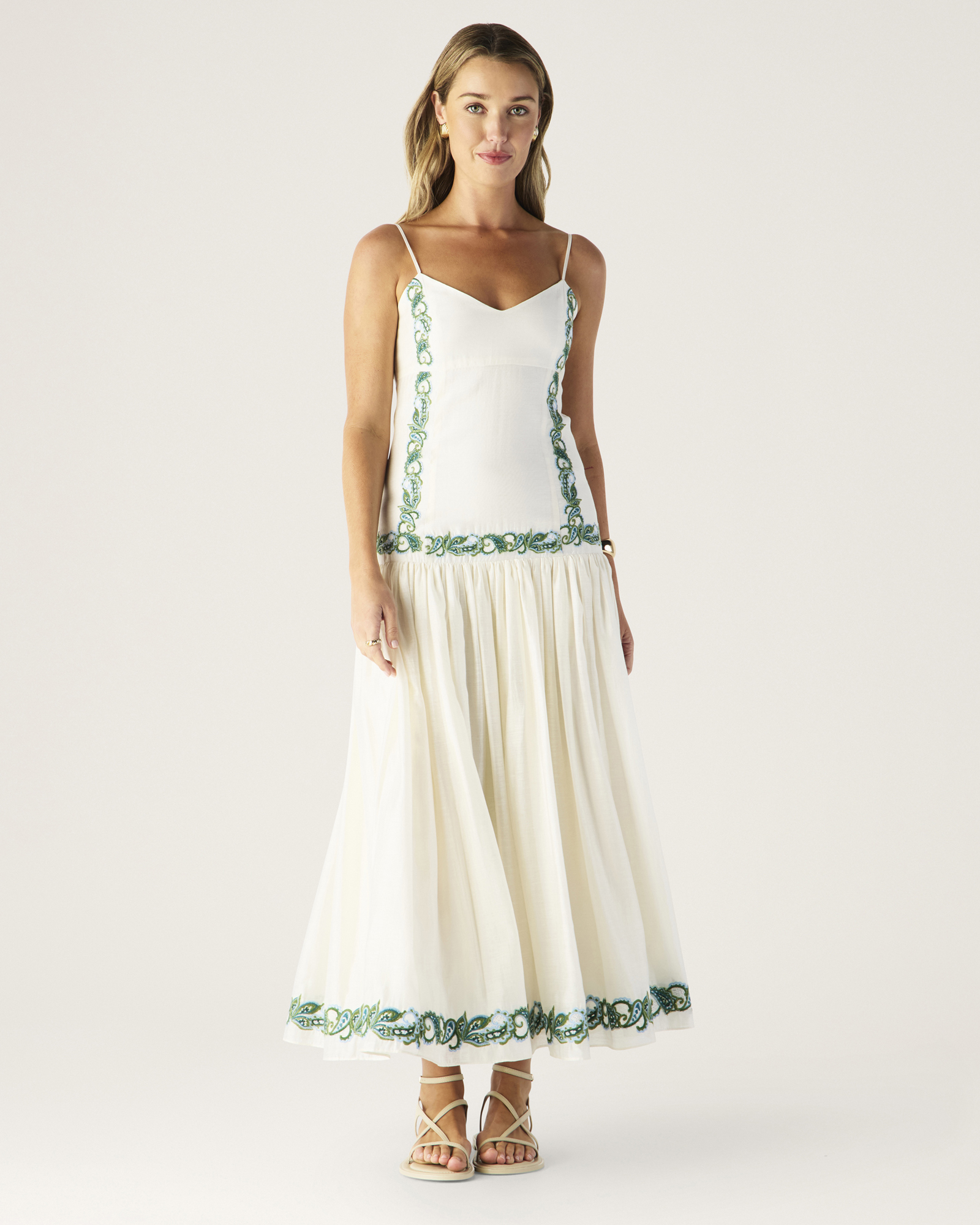 Porto Embroidery Strappy Dress