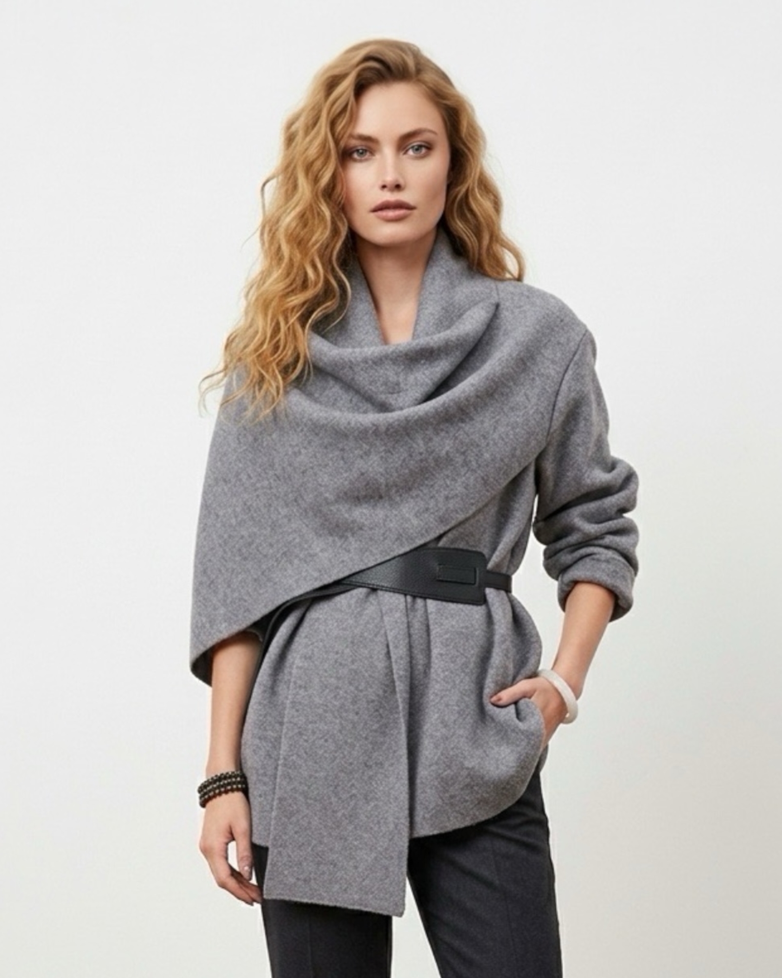 Laila Draped Scarf-Collar Cardigan