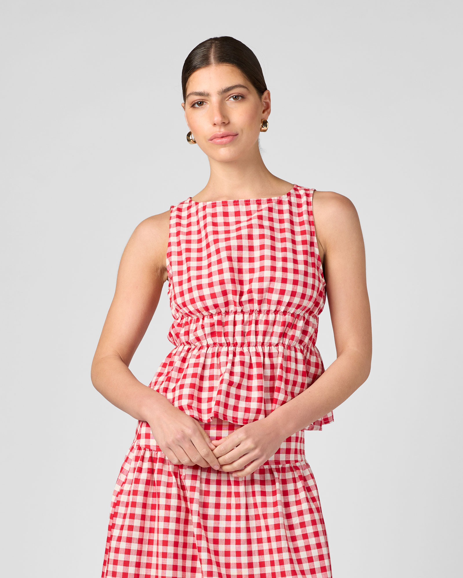 Gingham Cinched Top