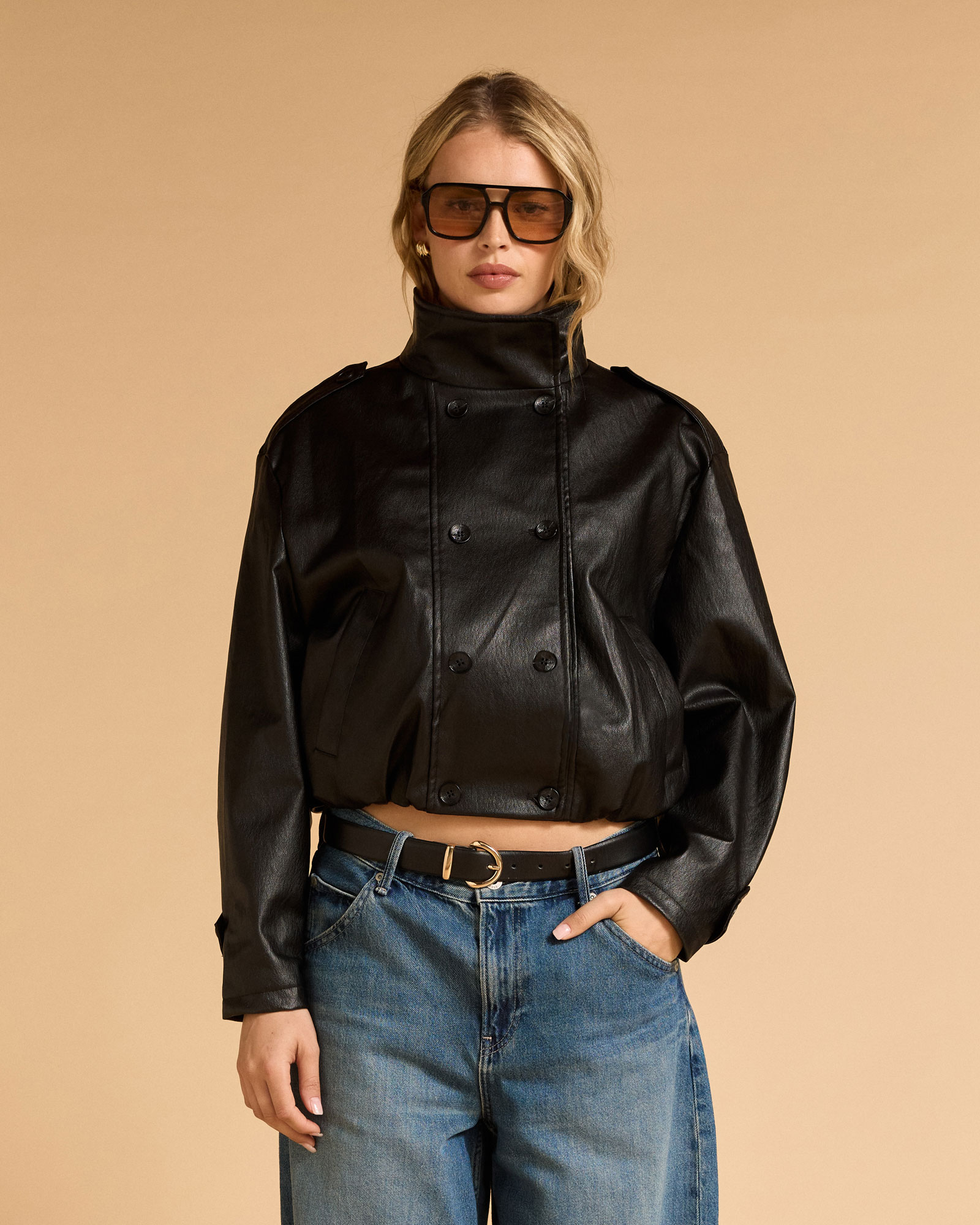 Faux Leather Bomber Jacket