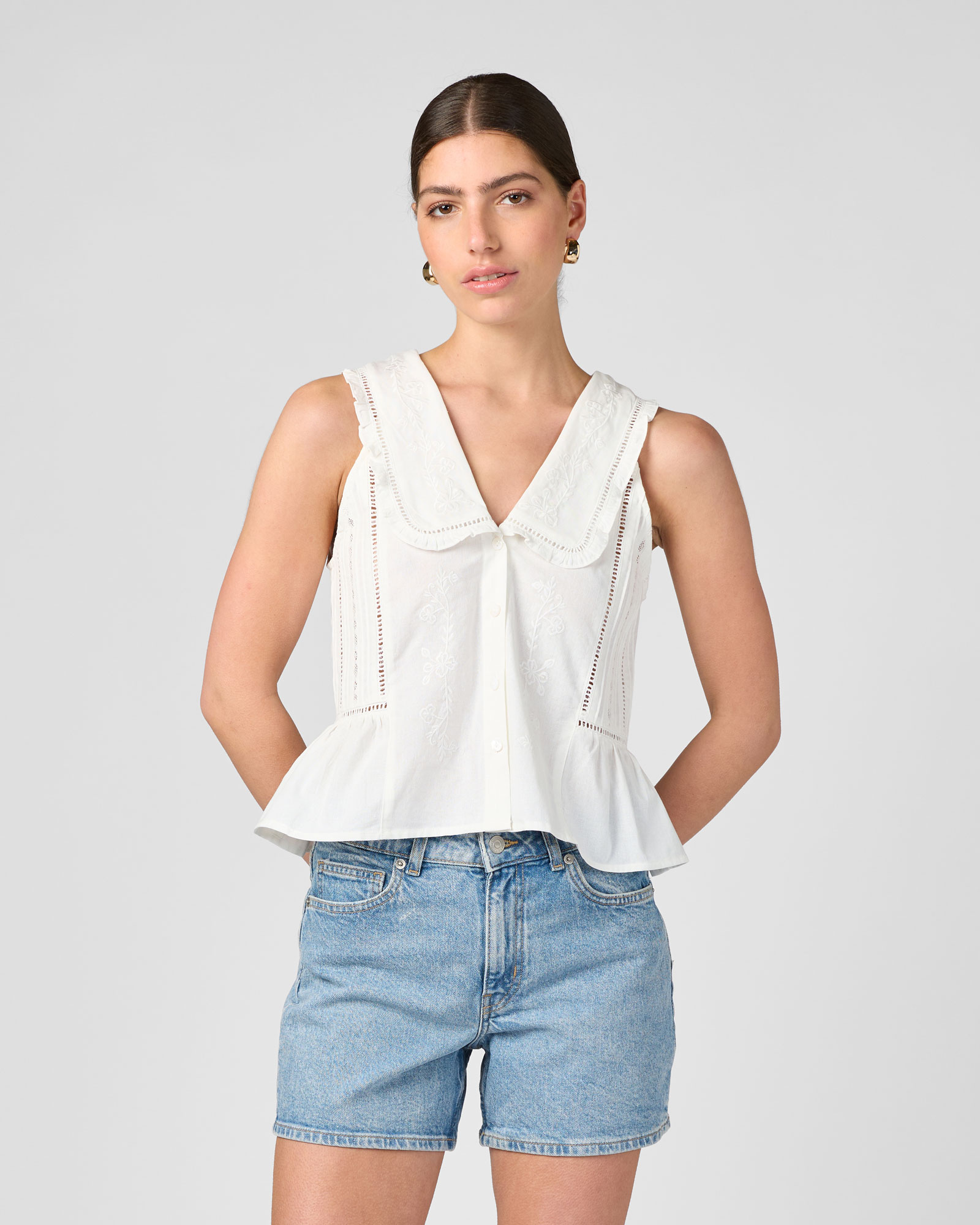 Embroidered Collared Top