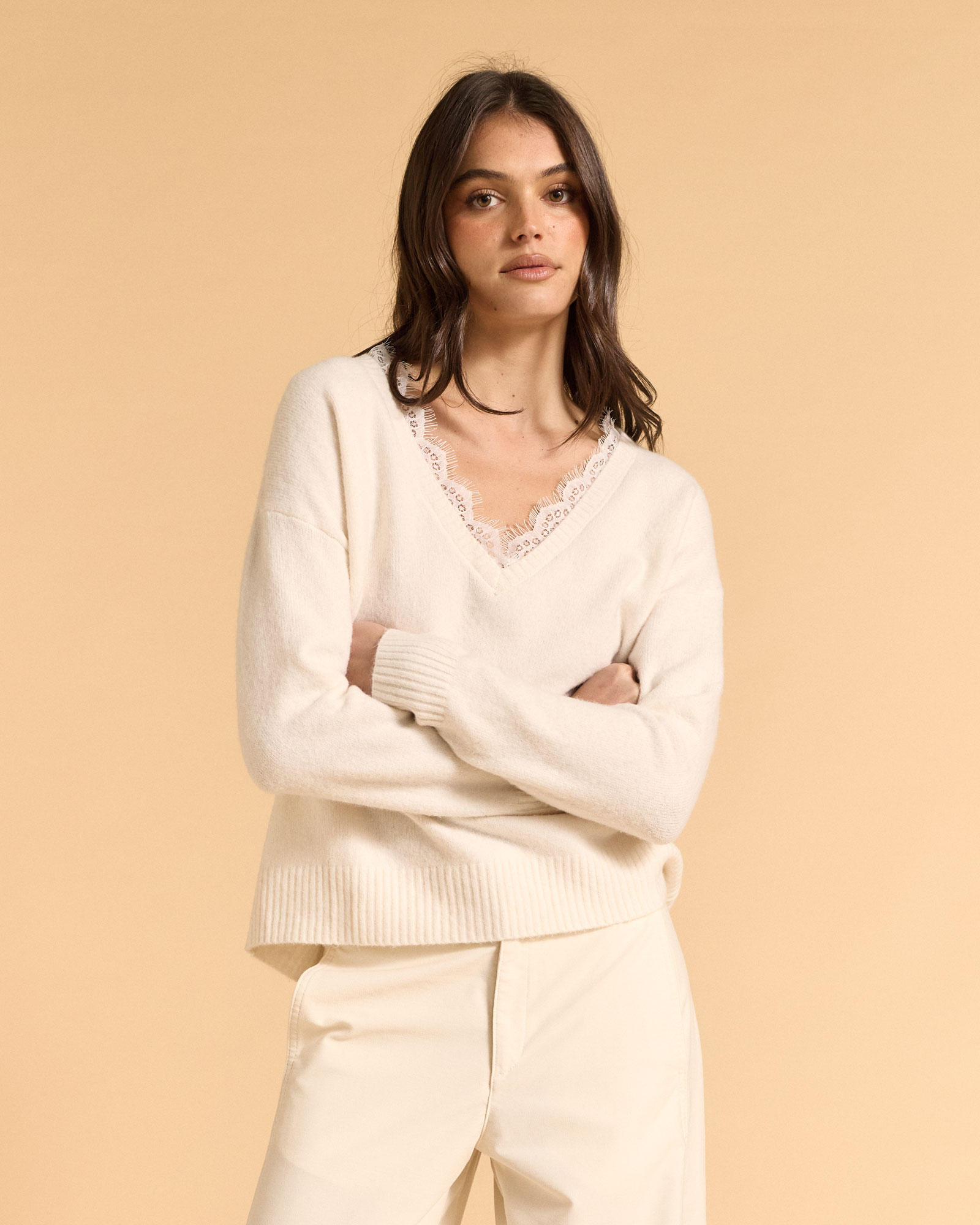Knit Jumper With Lace Trim