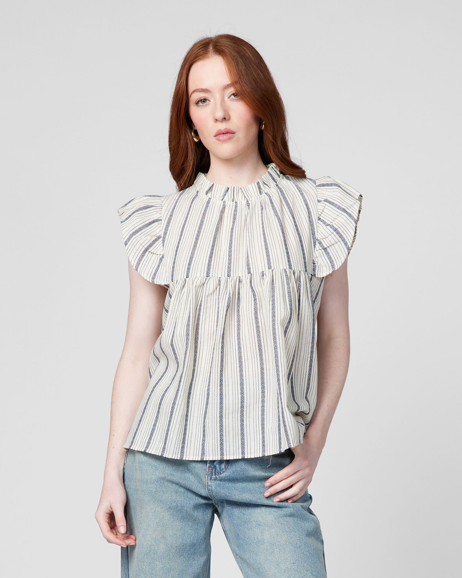 Printed Ruffle Sleeve Top