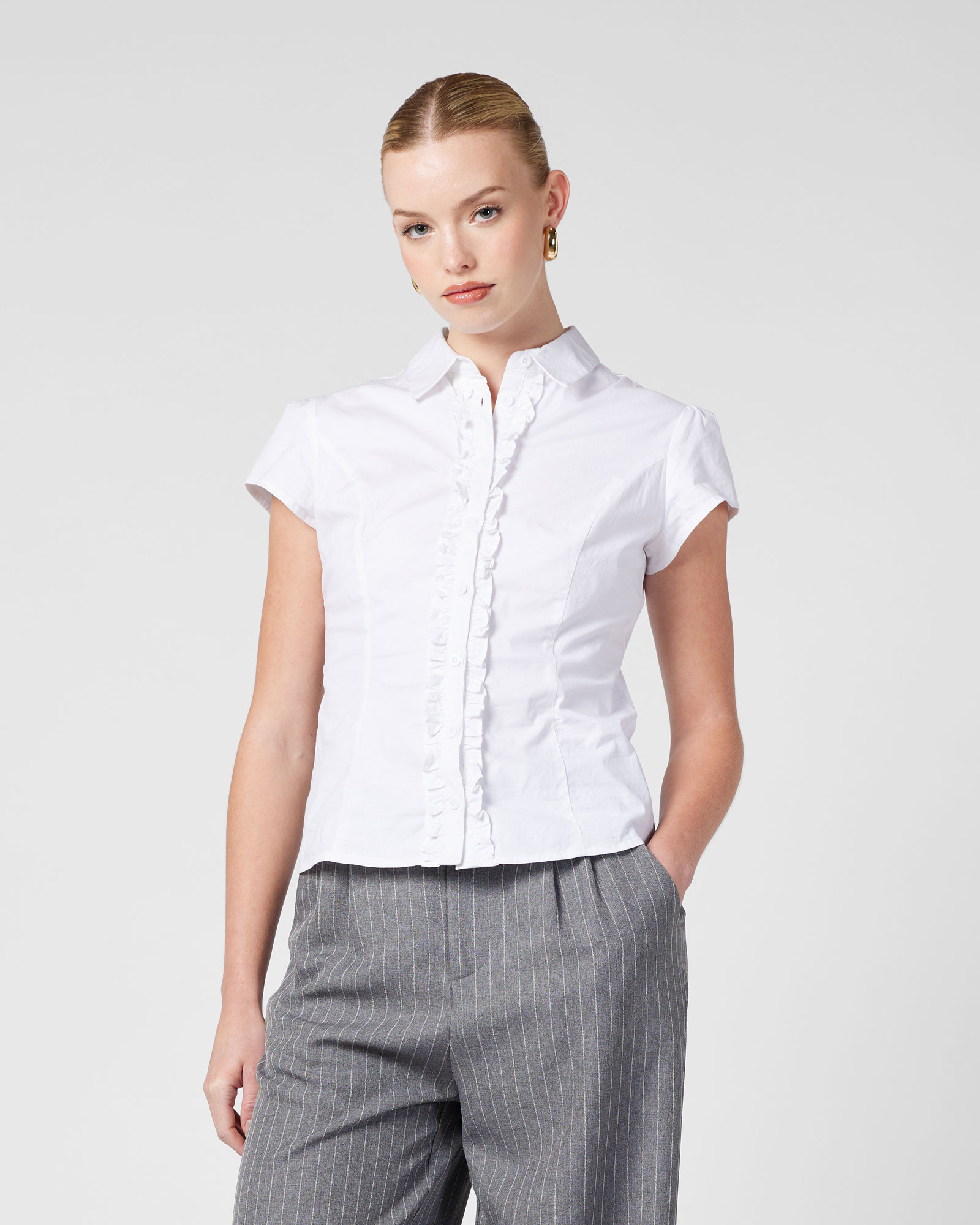 Cap Sleeve Shirt With Ruffles