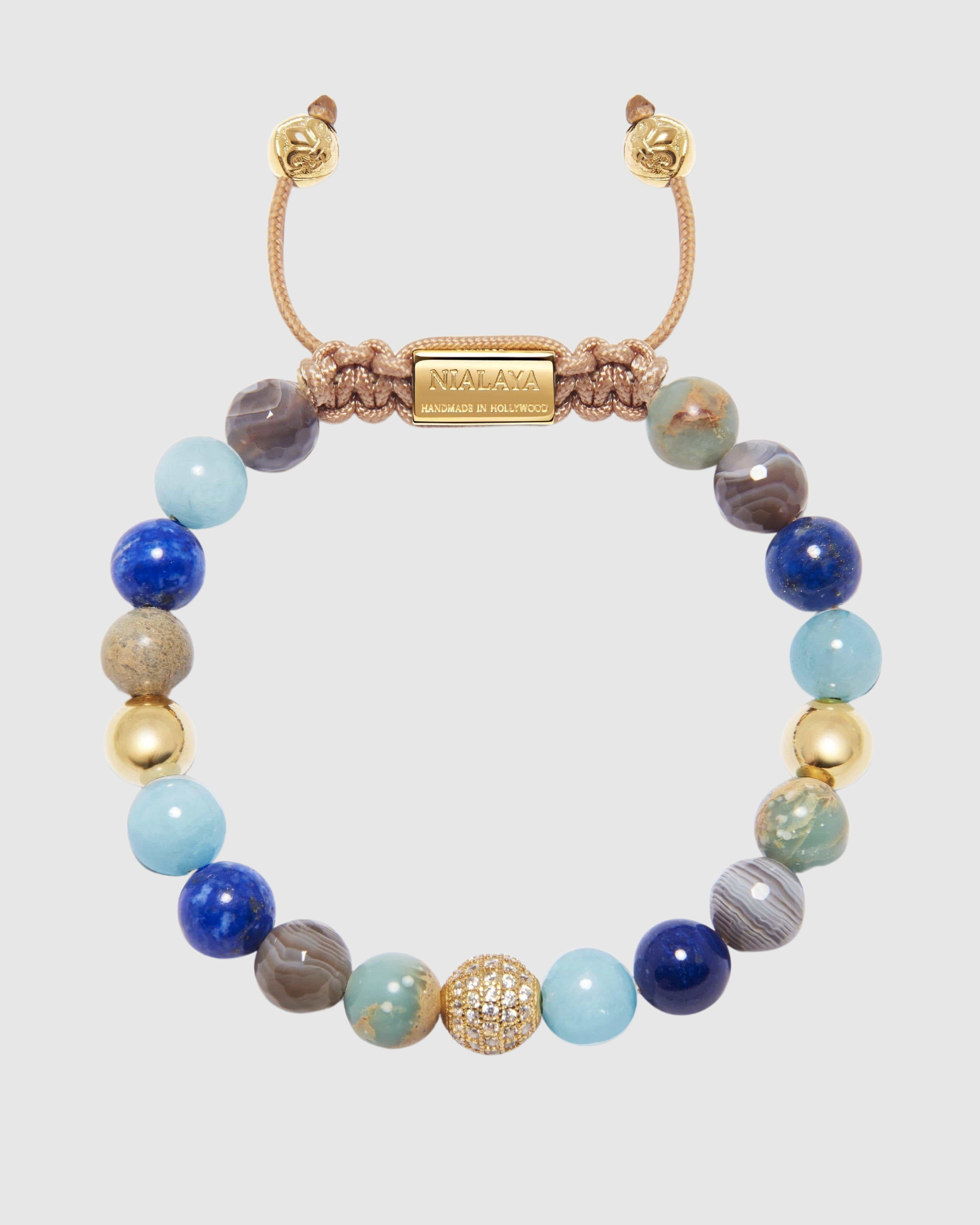 Women's Beaded Bracelet with Aquamarine, Blue Lapis, Opal, and Botswana Agate
