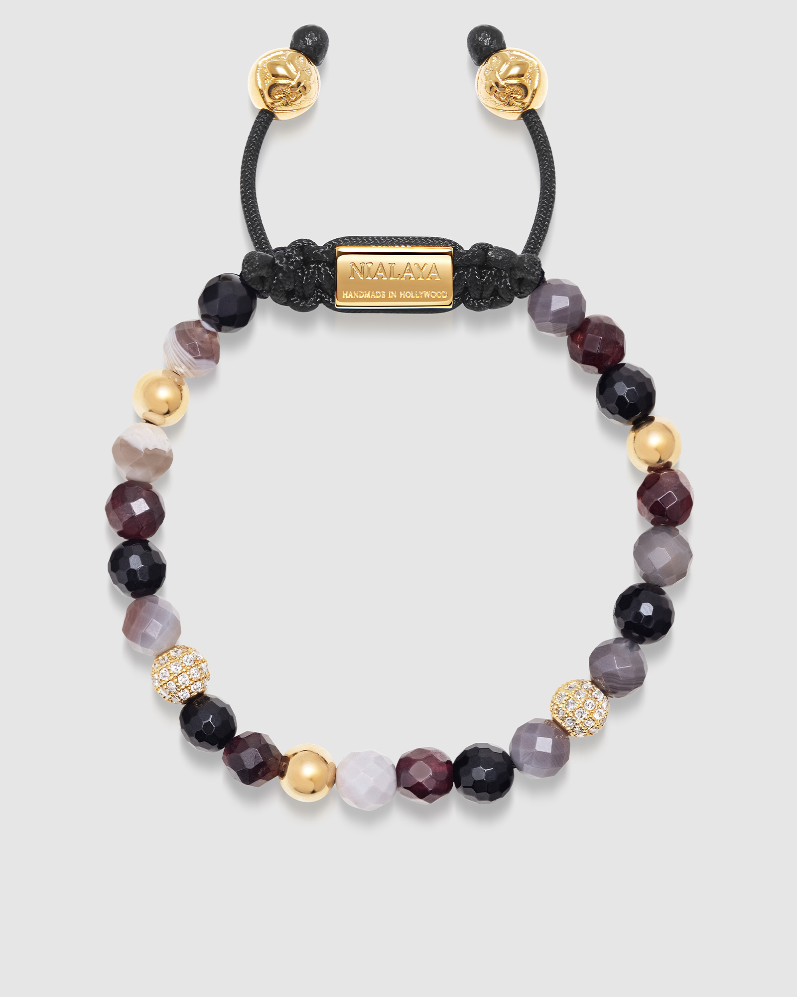 Women's Beaded Bracelet with Botswana Agate, Garnet, Agate and Gold