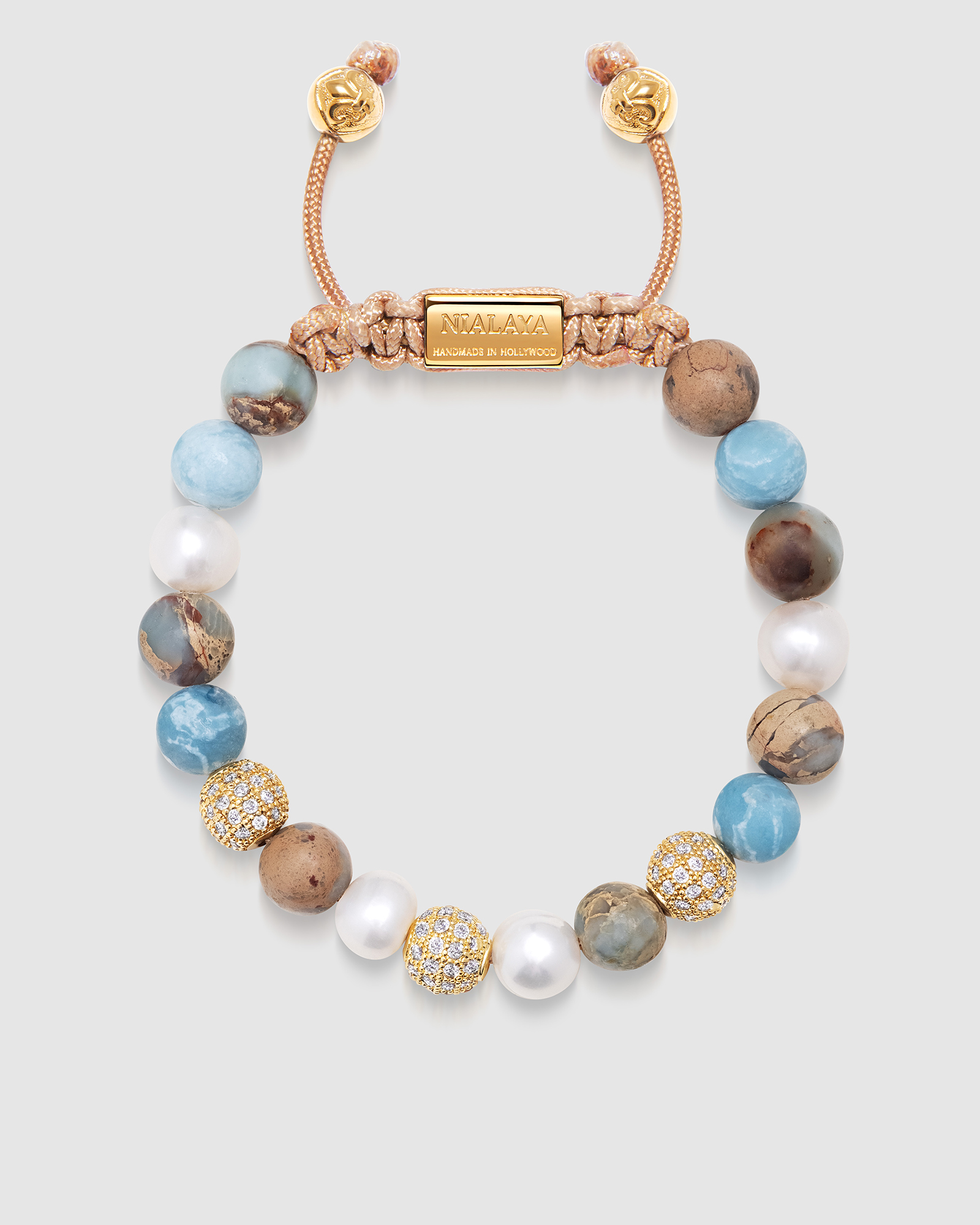 Women's Beaded Bracelet with Pearl, Larimar, Opal and Gold