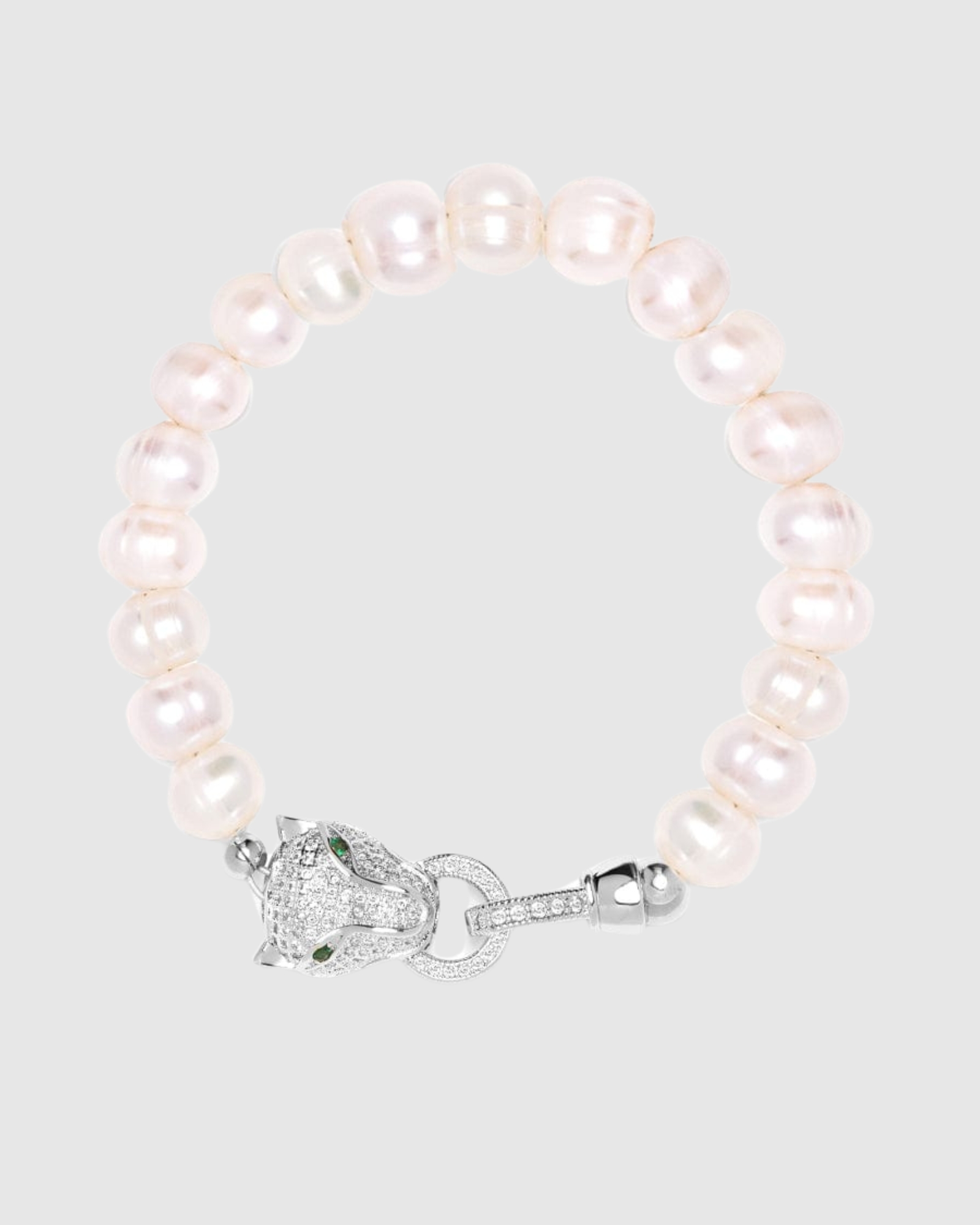 Women's Pearl Bracelet with Silver Panther Head