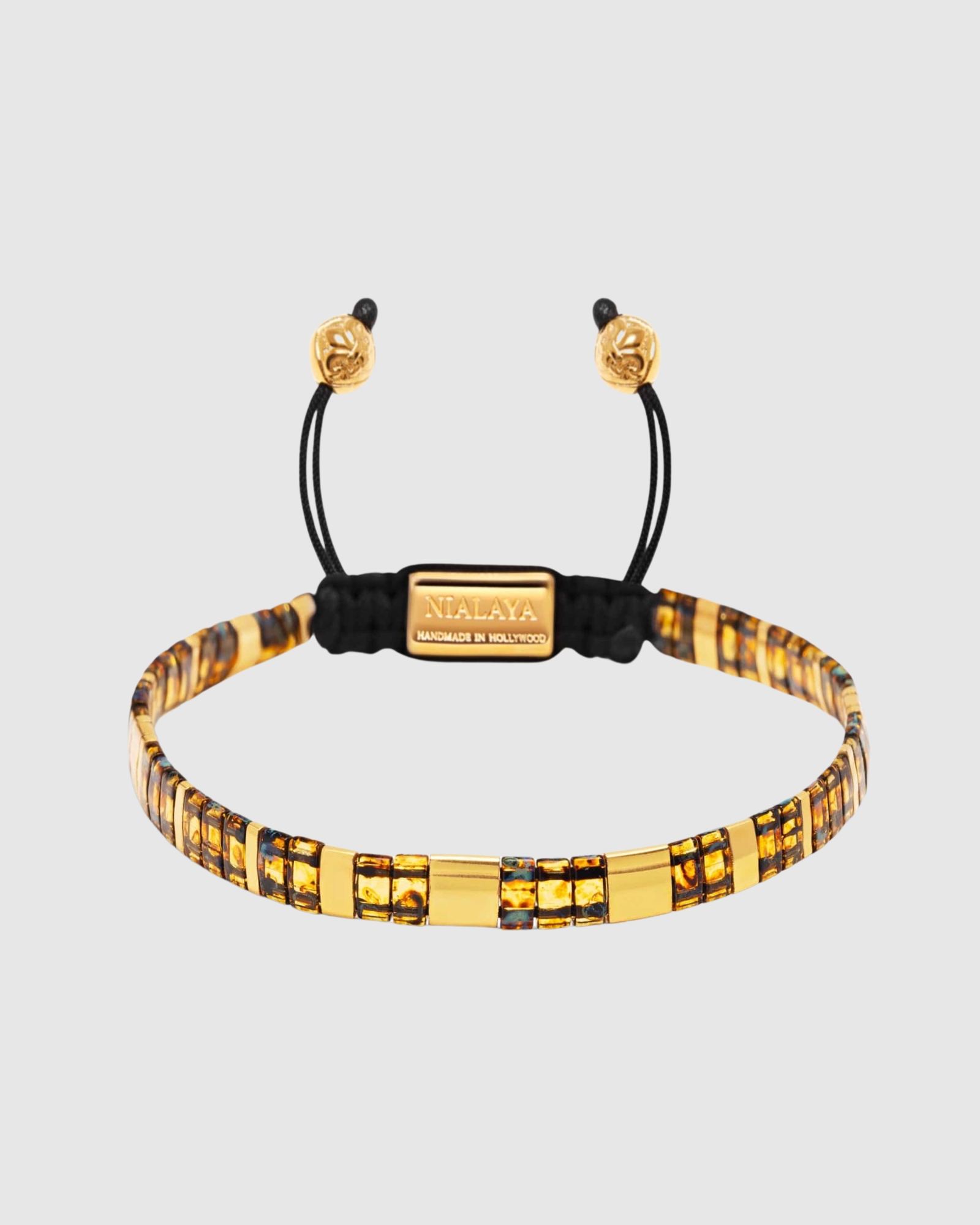Women's Bracelet with Marbled Amber and Gold Miyuki Tila Beads