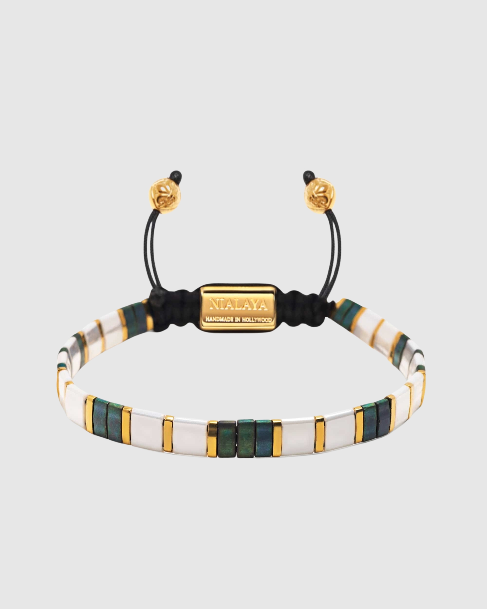 Women's Bracelet with White, Patina Green and Gold Miyuki Tila Beads
