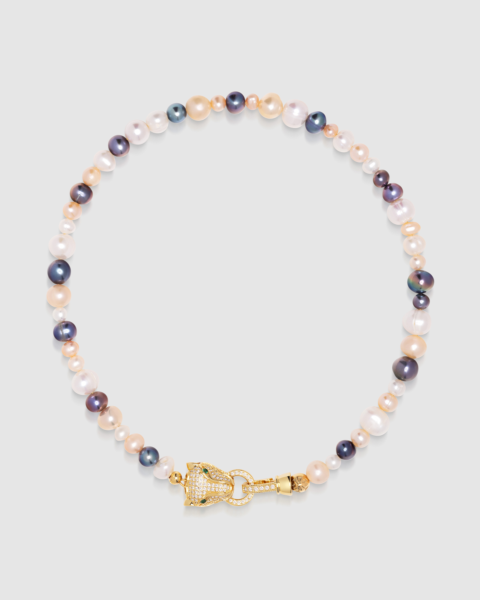Women's Multi-Colored Pearl Choker with Gold Panther Head