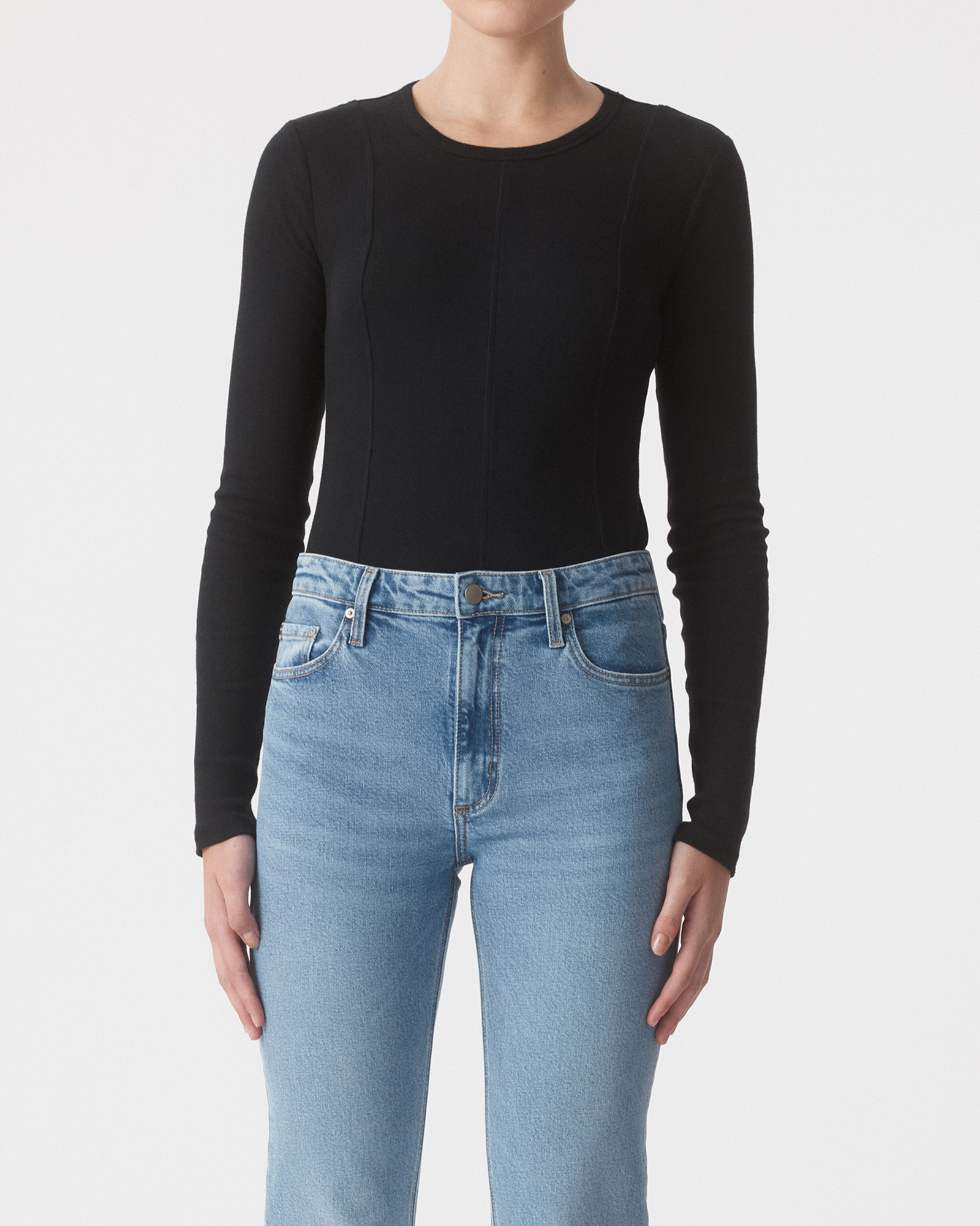 Panelled Long Sleeve Rib Top