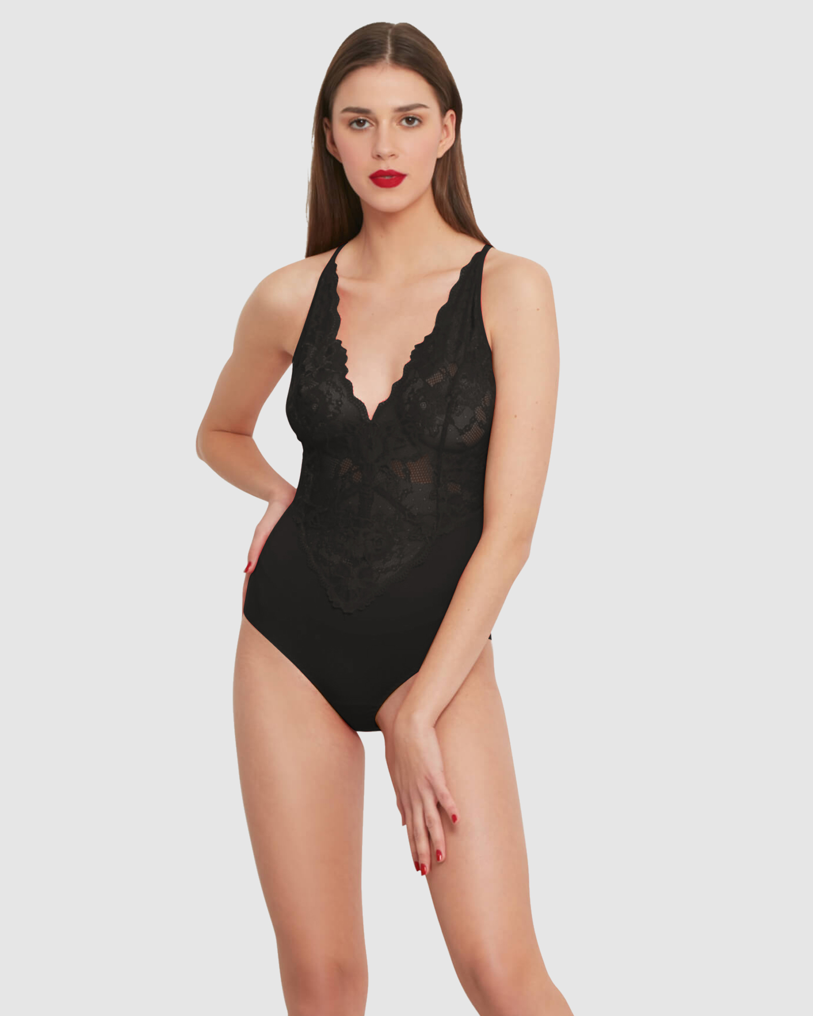 Viscose & Sheer Lace Lingerie Bodysuit