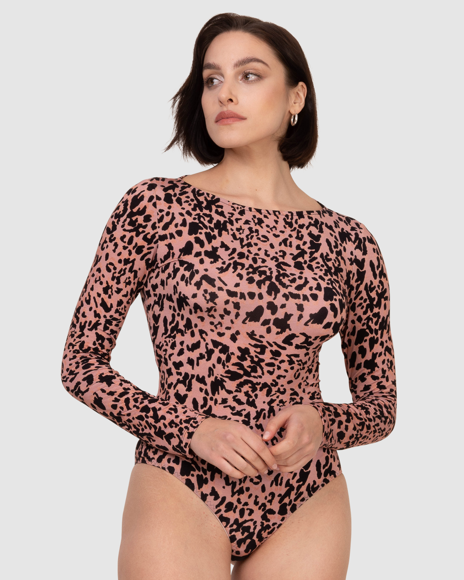 Printed Viscose Boat Neck Long Sleeve Bodysuit