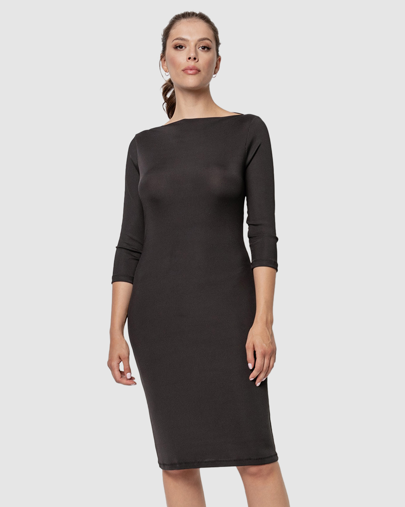 Boat Neck Casual Ribbed Midi Dress
