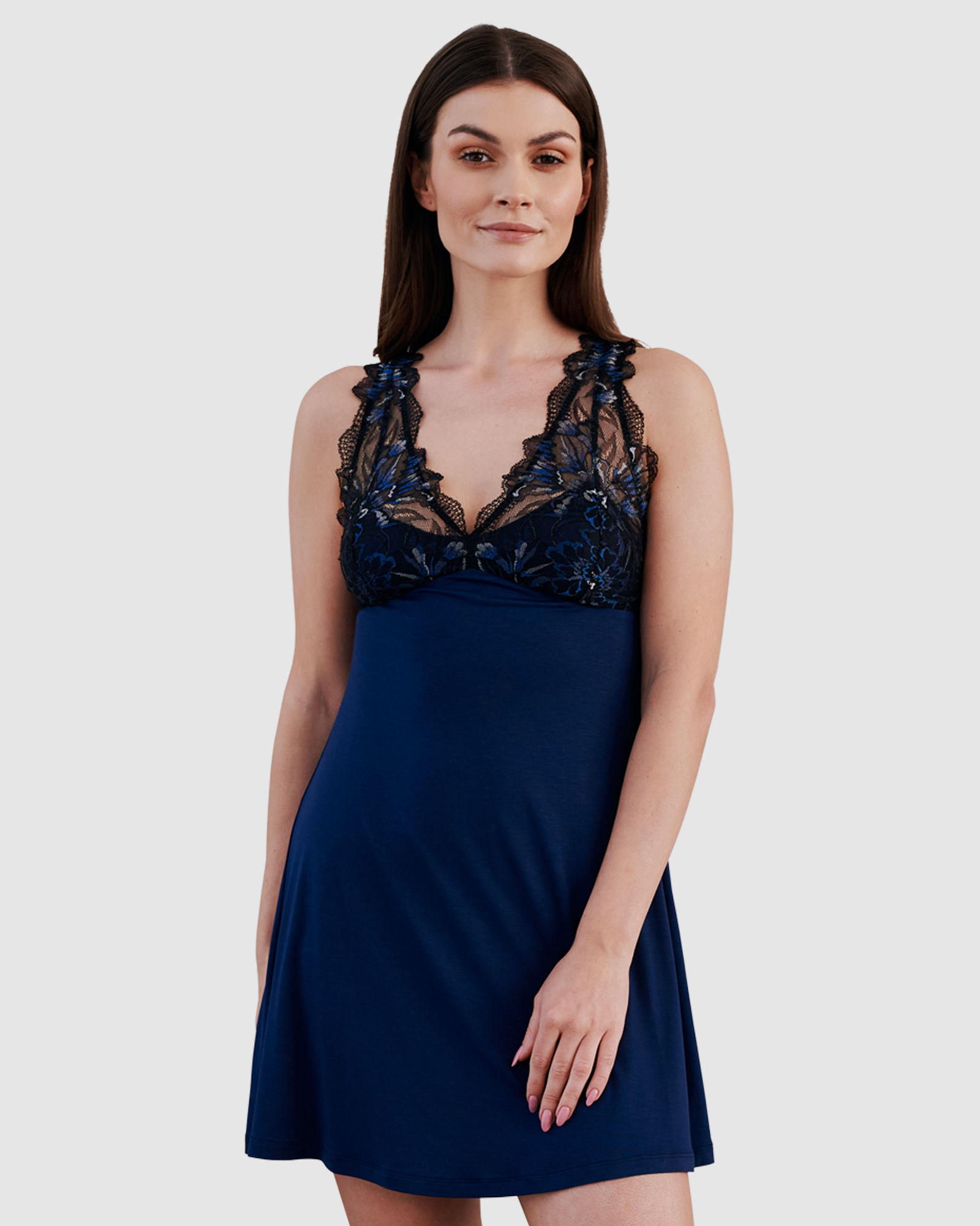 Short Viscose & Lace Nightie with Bust Support