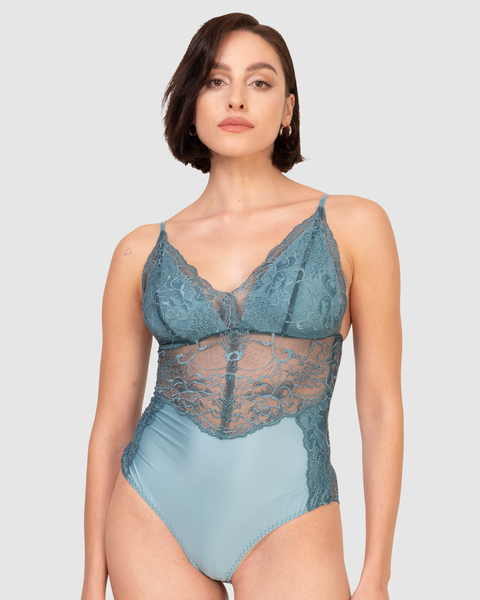 V Neck Sheer Floral Lace Bodysuit