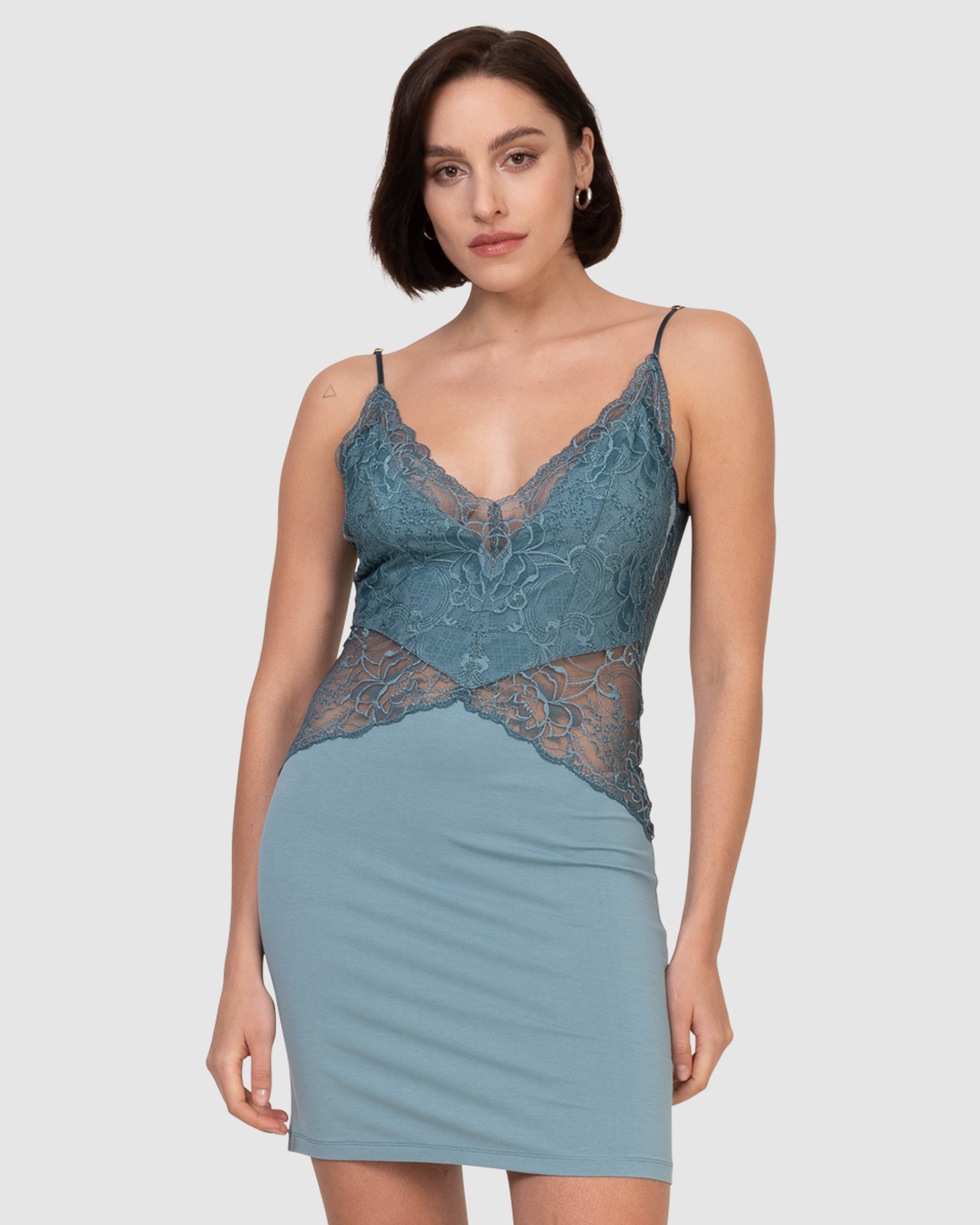 V Neck Viscose & Lace Chemise