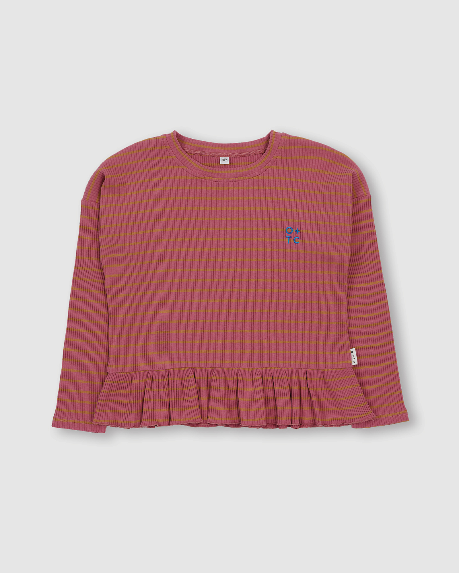 Rose Stripe Boxy Frill Long Sleeve Top