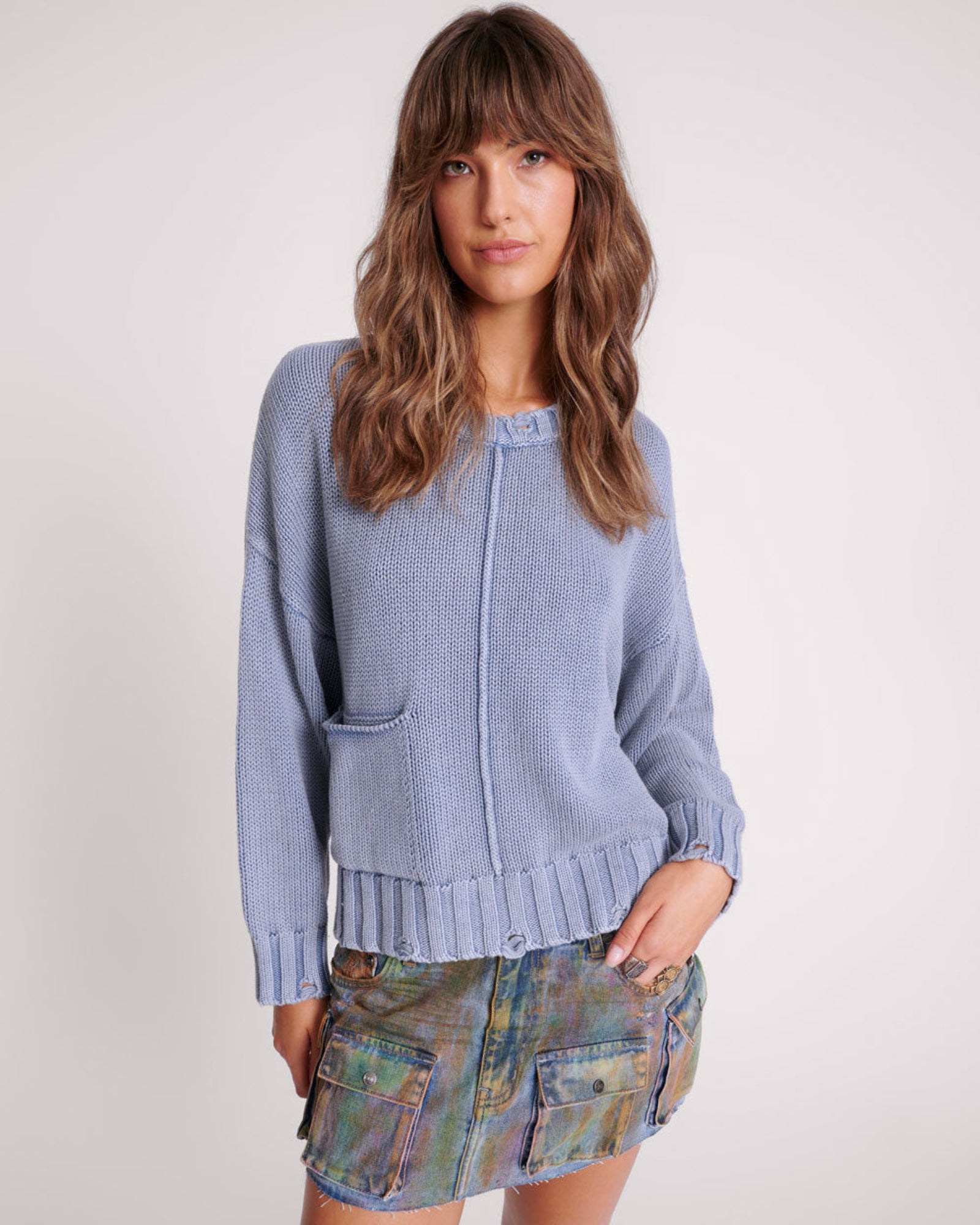 Acid Washed Oversized Pocket Sweater