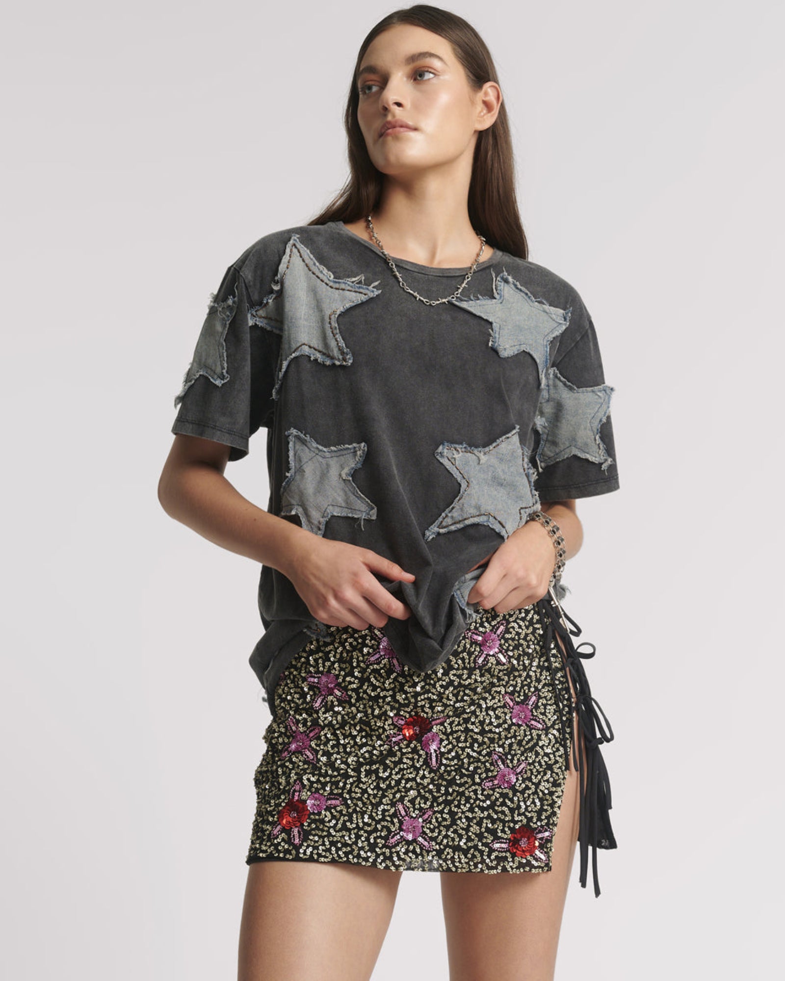 Pamela Hand Sequin Mini Skirt - Silver