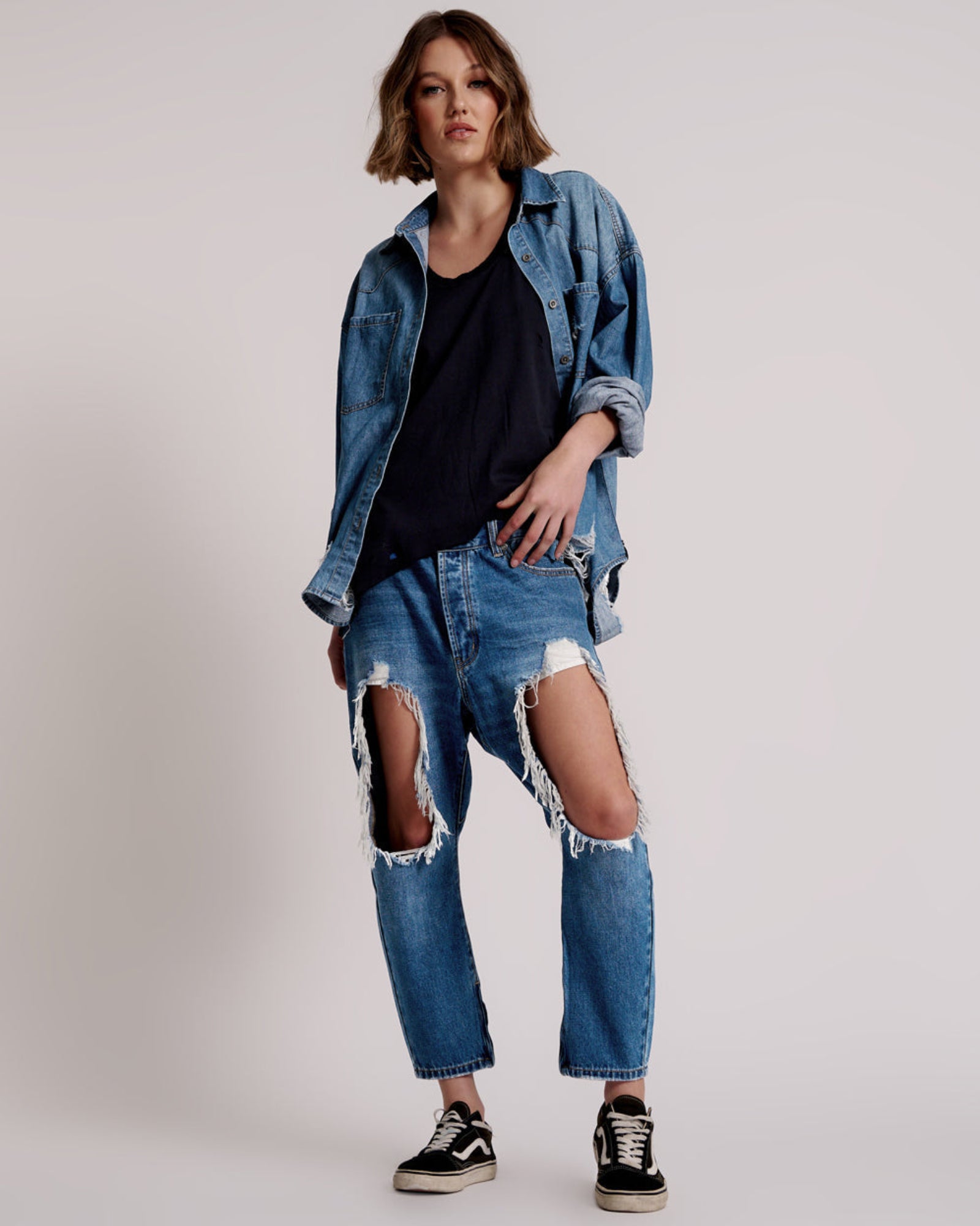Bay Blue Kingpins Cropped Boyfriend Jeans
