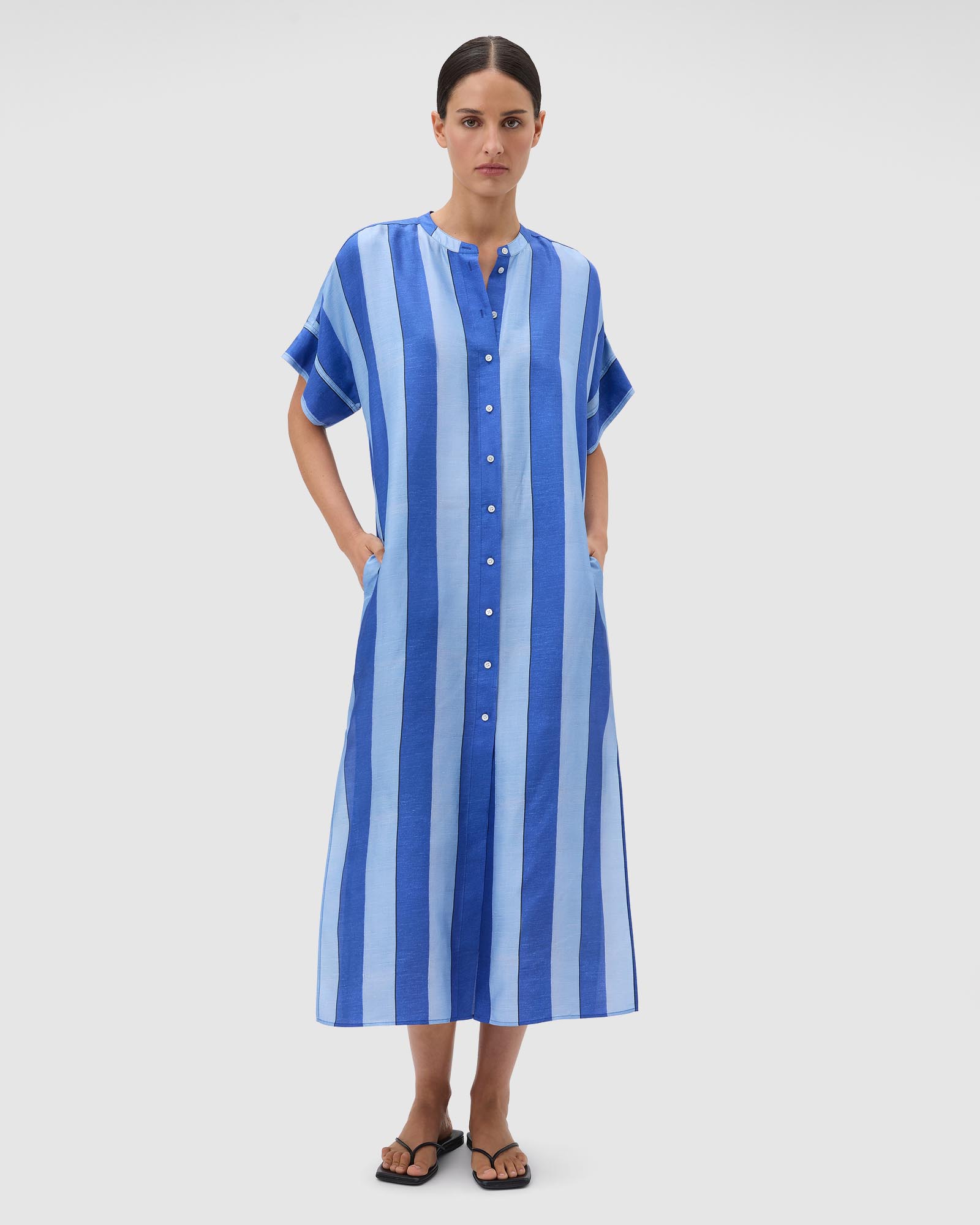 Slub Silk Stripe Column Dress