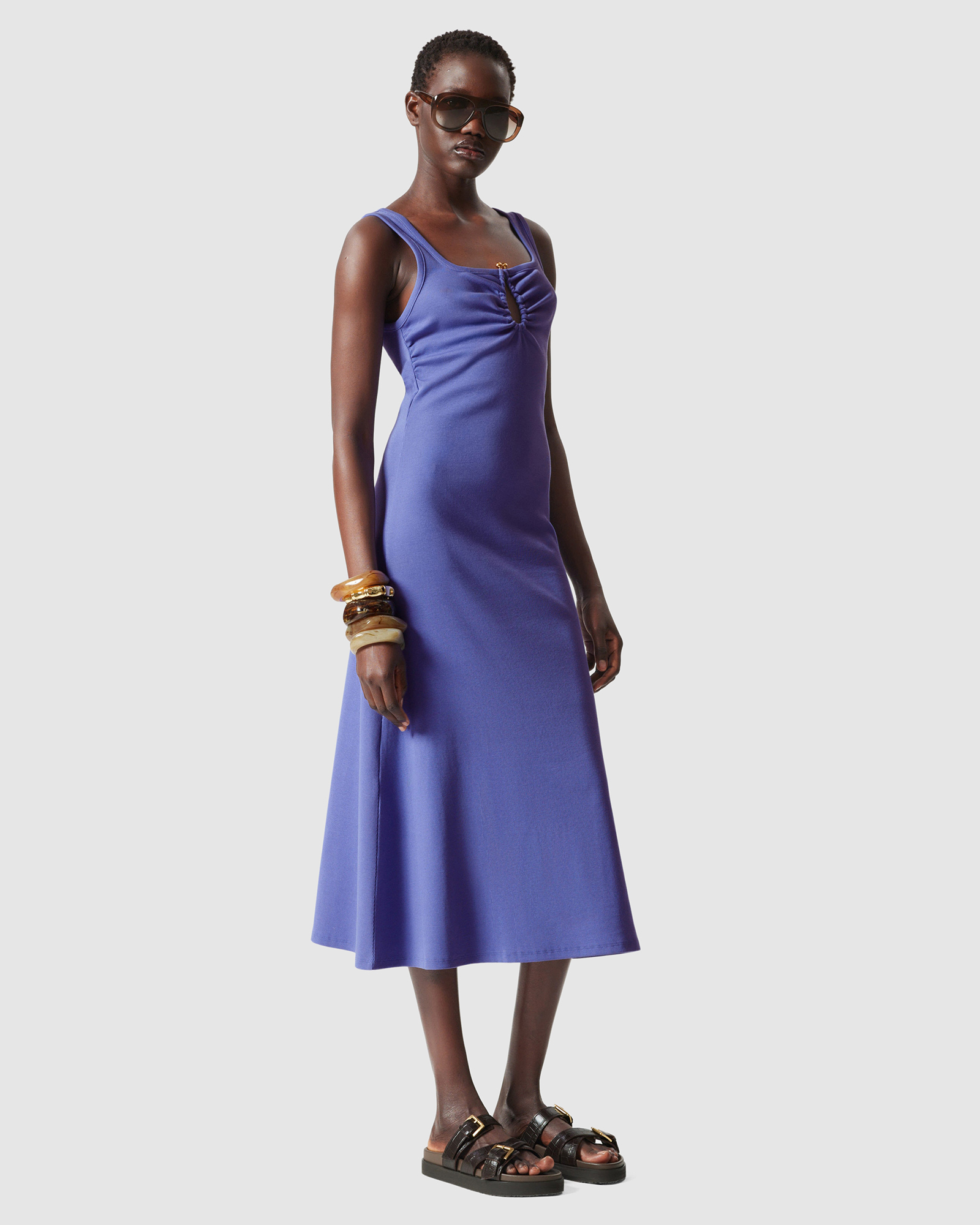Buckle-Detailed Midi Dress