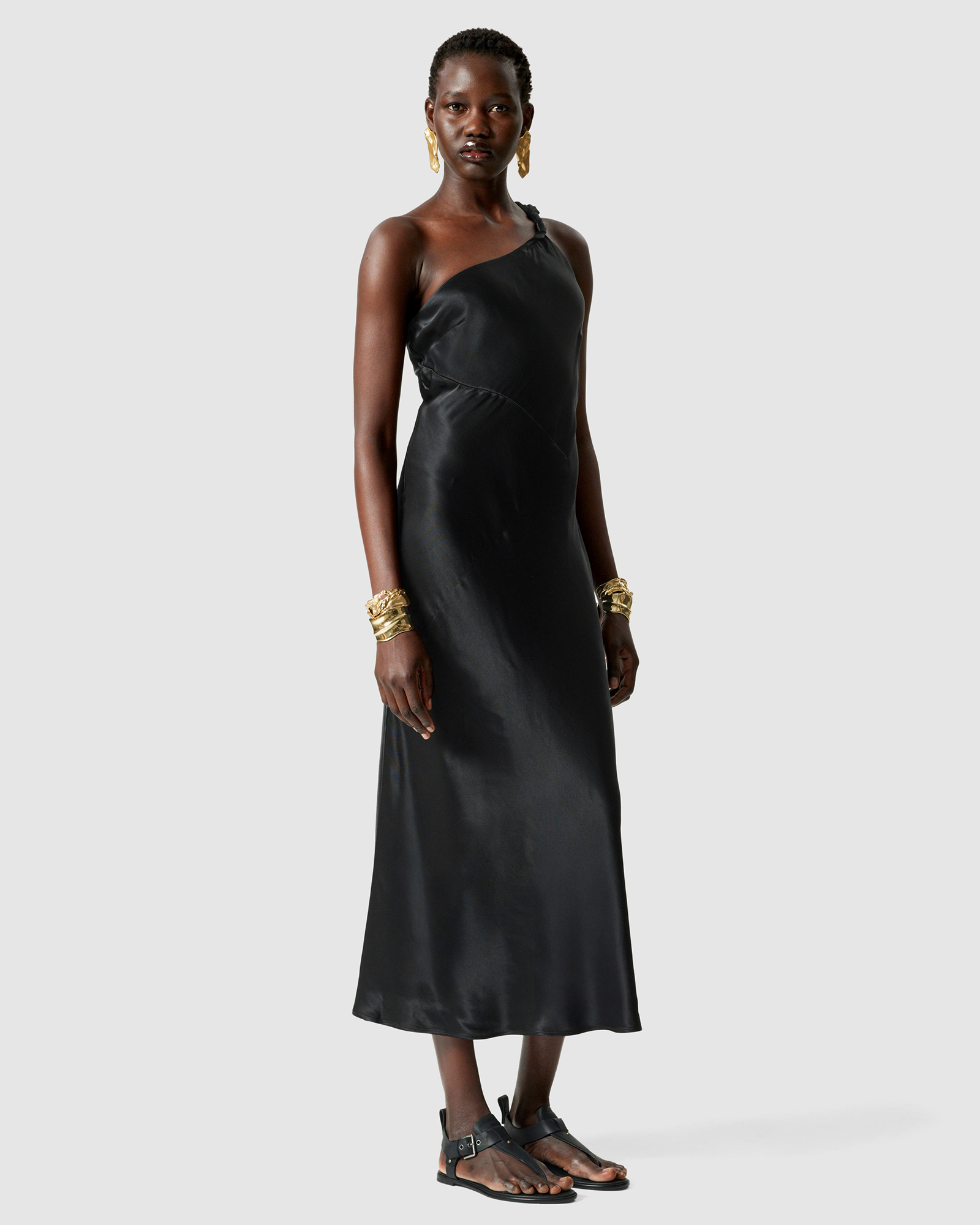 One-Shoulder Satin Midi Dress
